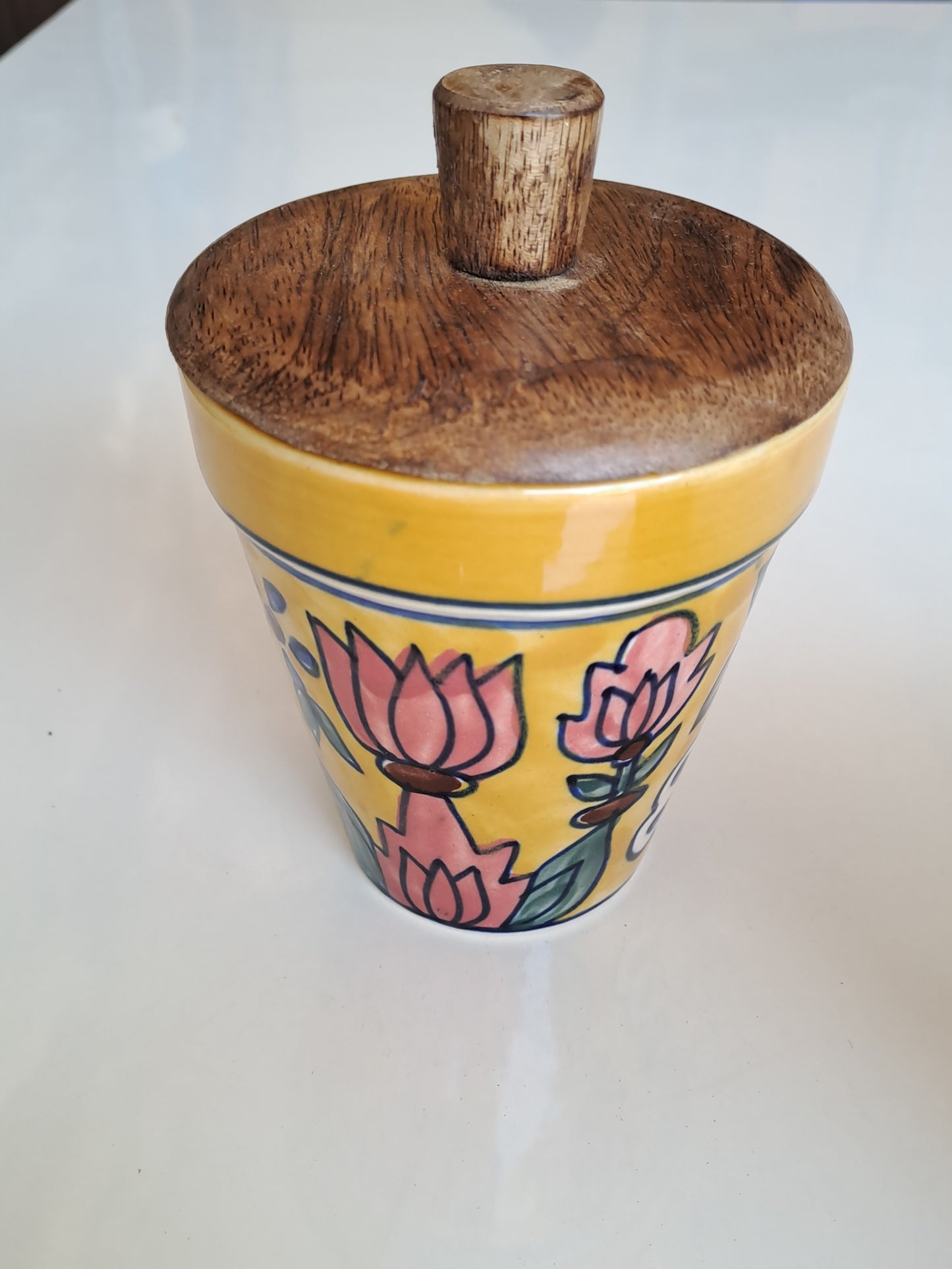 HANDPAINTED CERAMIC JAR SOYA WAX JAR CANDLE WITH WOODEN LID