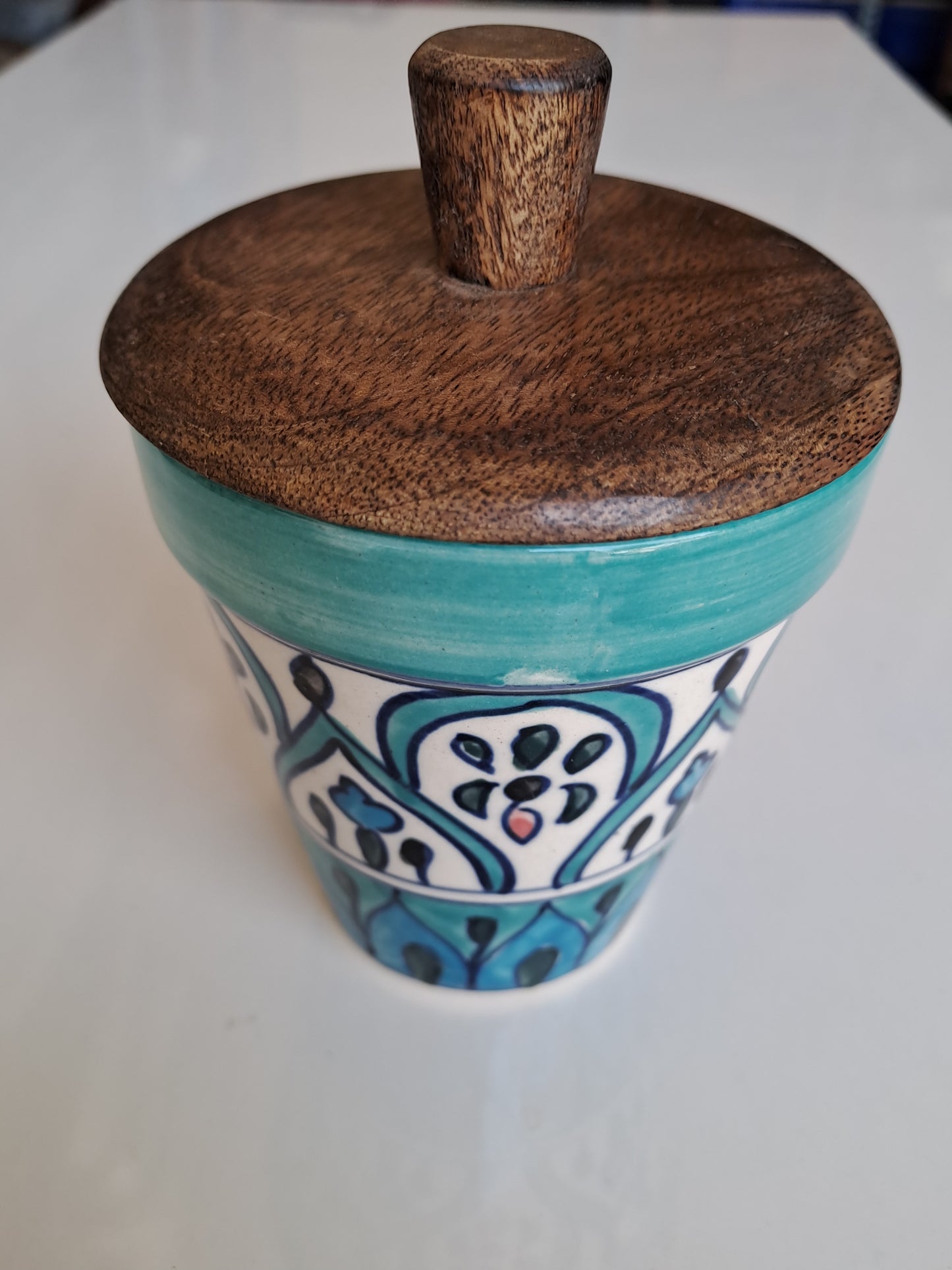 HANDPAINTED CERAMIC JAR SOYA WAX JAR CANDLE WITH WOODEN LID