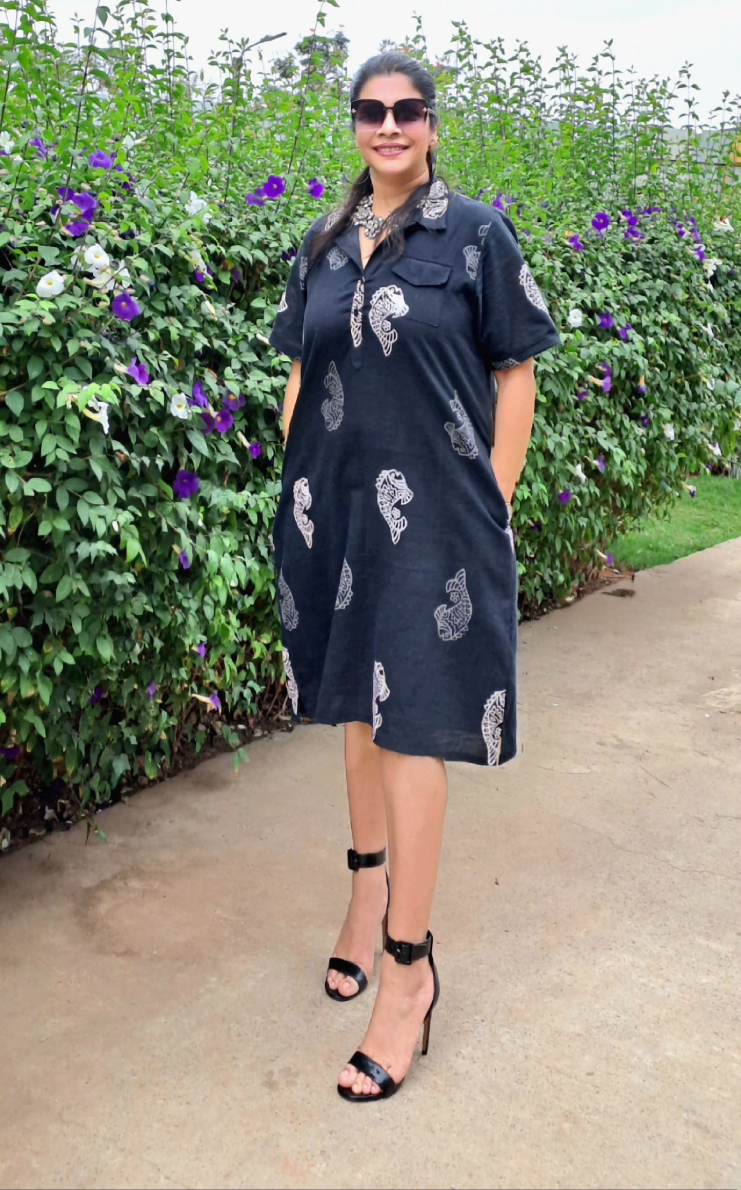 HANDBLOCK PRINT BLACK DRESS