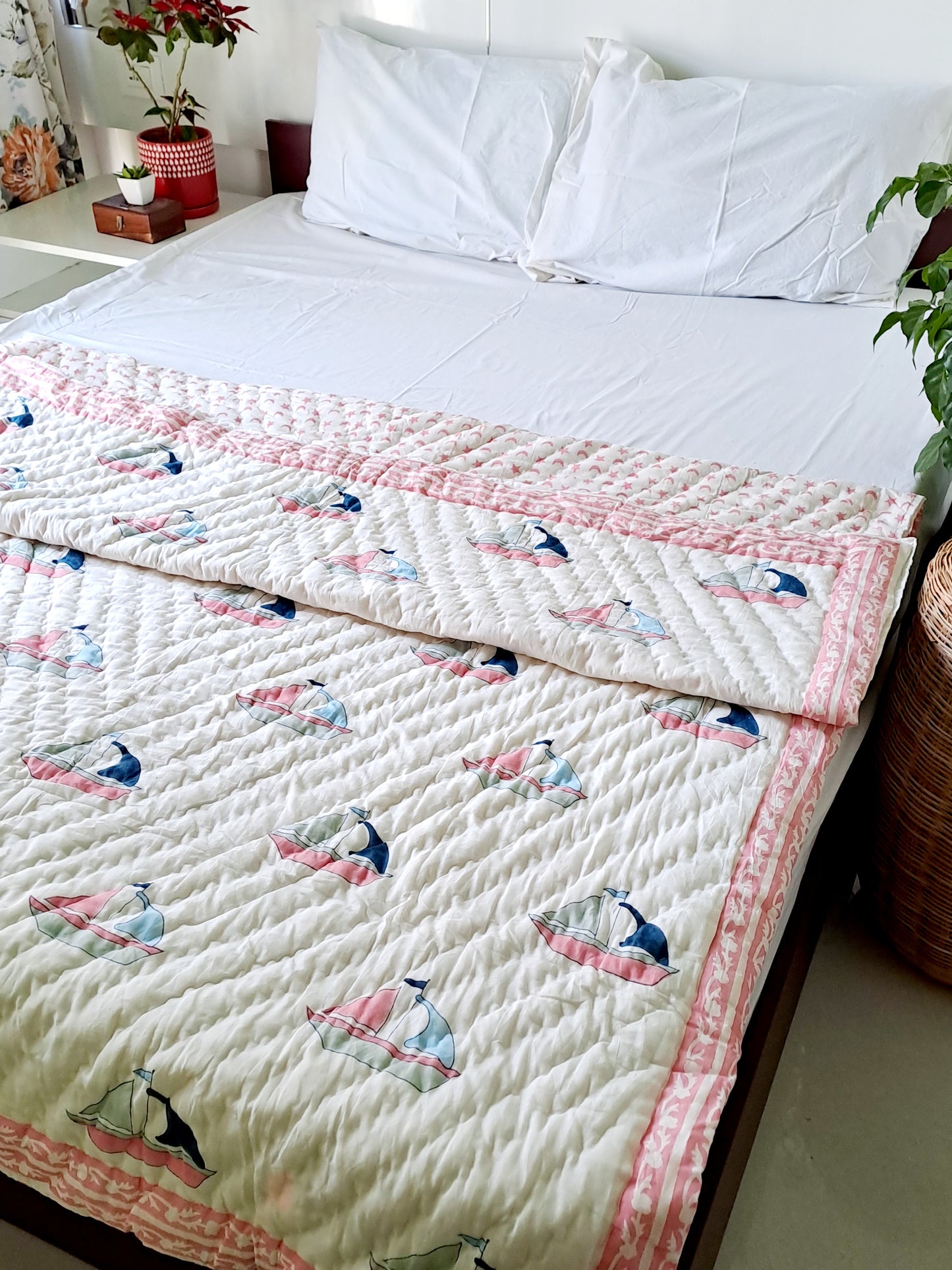 HANDBLOCK PRINTED REVERSIBLE COTTON KIDS (SINGLE) QUILT