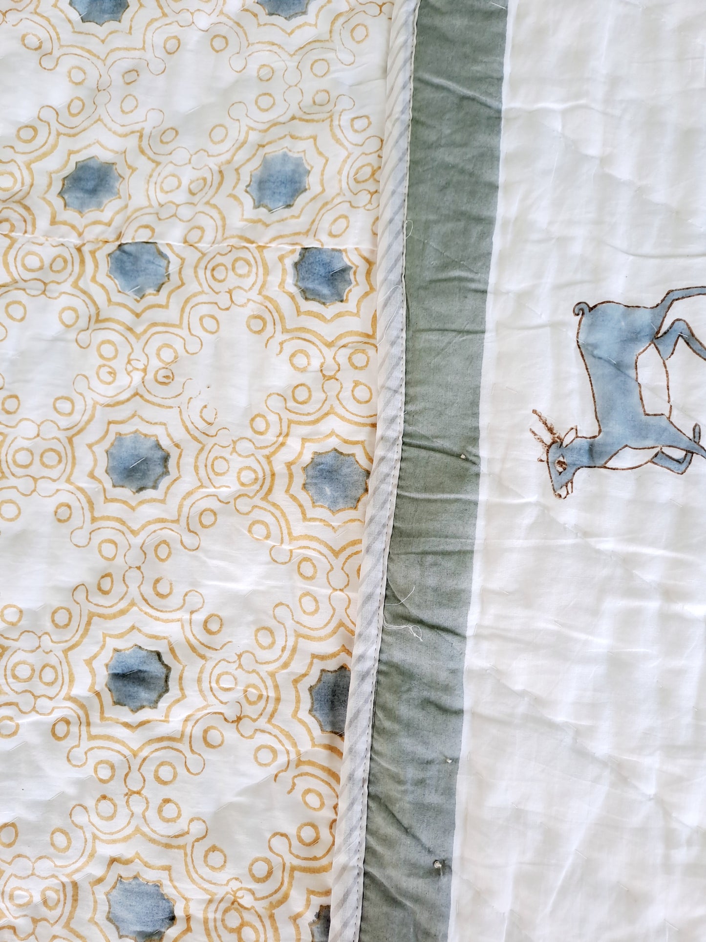 HANDBLOCK PRINTED REVERSIBLE COTTON KIDS (SINGLE) QUILT