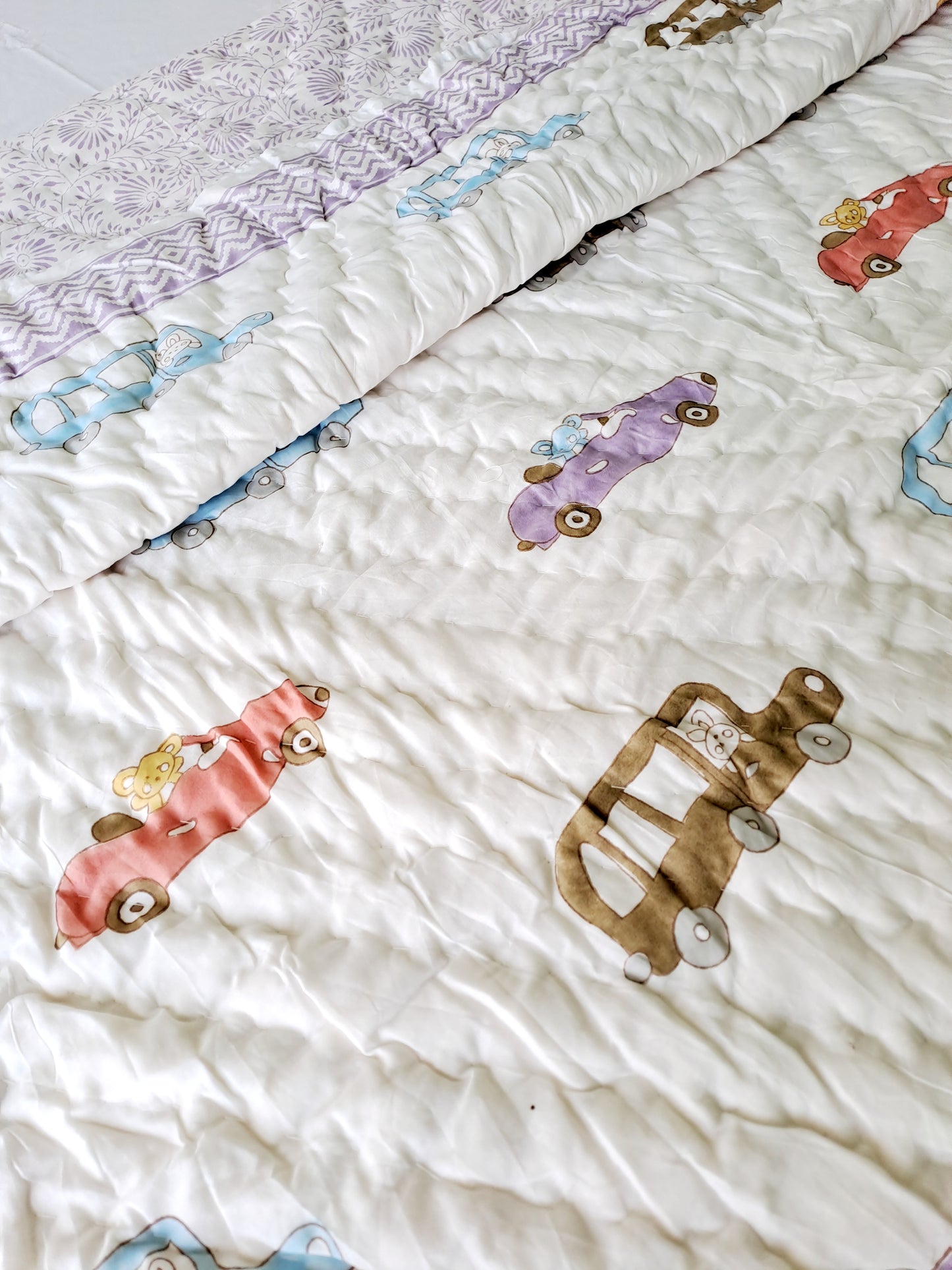 HANDBLOCK PRINTED REVERSIBLE COTTON KIDS (SINGLE) QUILT