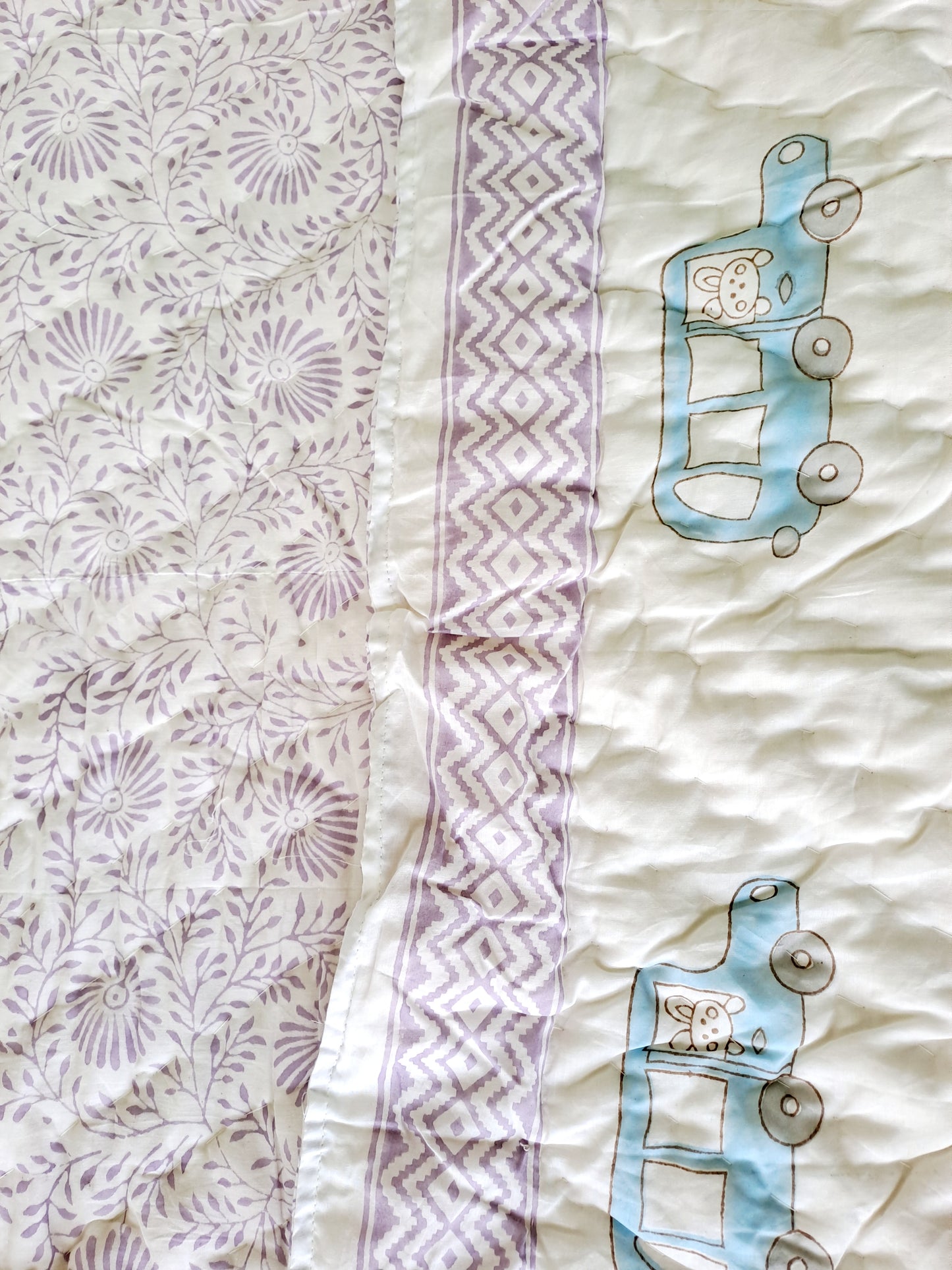 HANDBLOCK PRINTED REVERSIBLE COTTON KIDS (SINGLE) QUILT