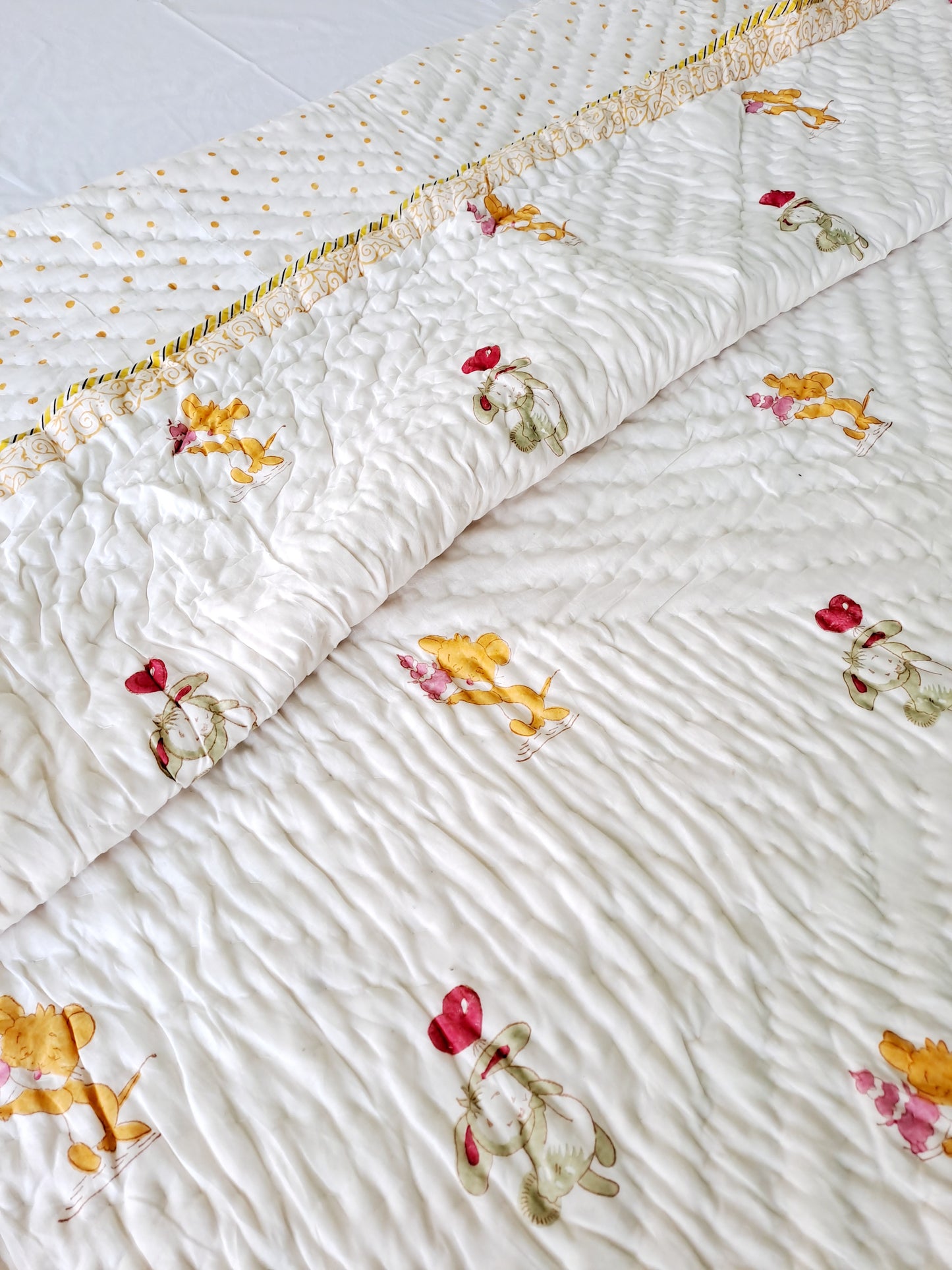 HANDBLOCK PRINTED REVERSIBLE COTTON KIDS (SINGLE) QUILT