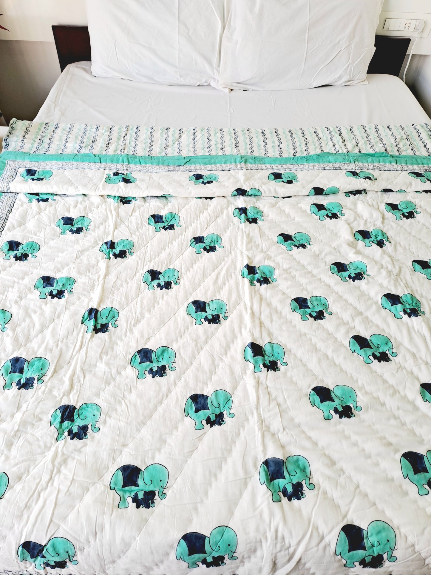 HANDBLOCK PRINTED REVERSIBLE COTTON KIDS (SINGLE) QUILT