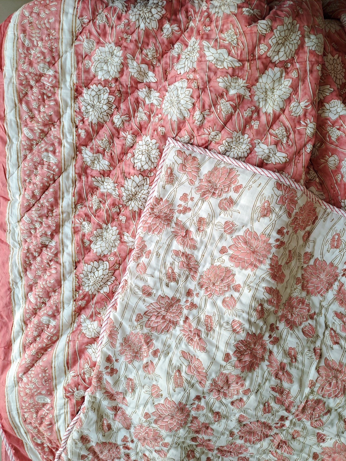 HAND BLOCK PRINT DOUBLE BEDSHEET AND QUILT BEDDING SET