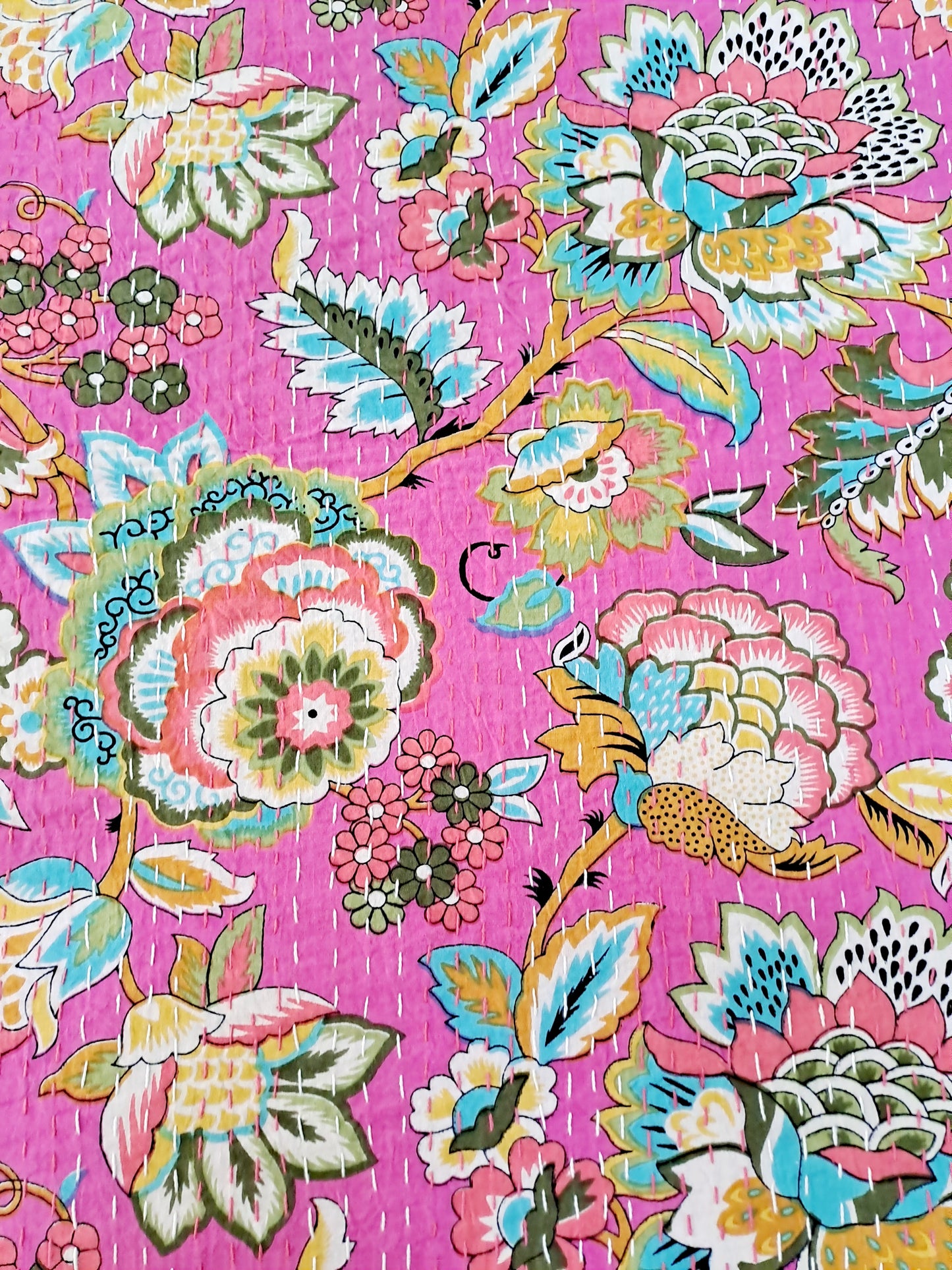 PINK KANTHA COTTON DOUBLE BED COVER