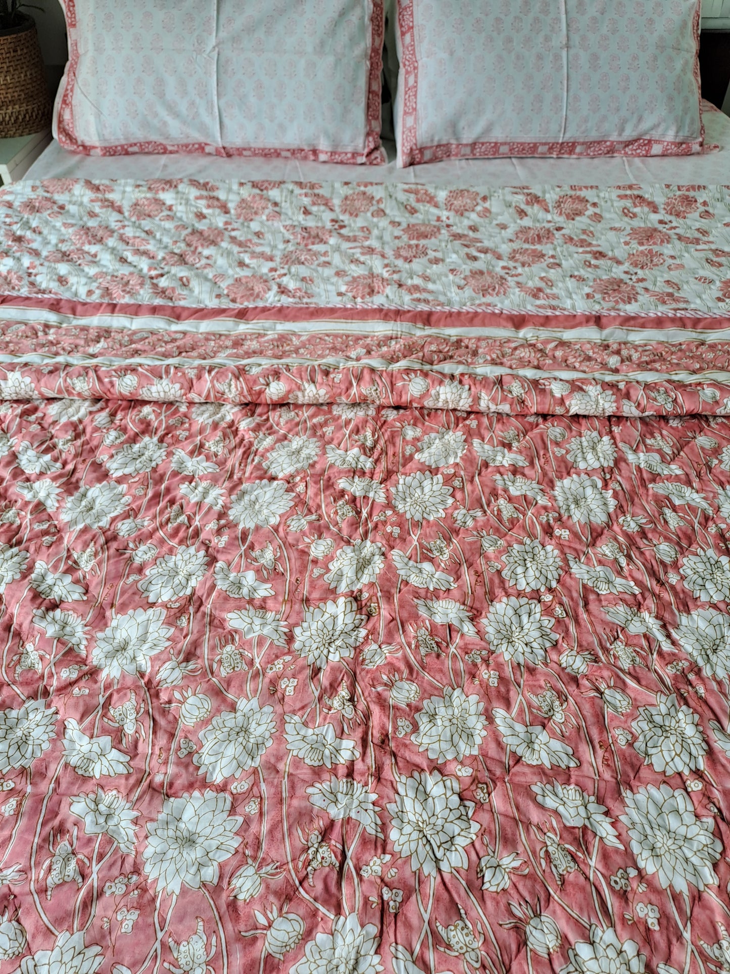 HAND BLOCK PRINT DOUBLE BEDSHEET AND QUILT BEDDING SET