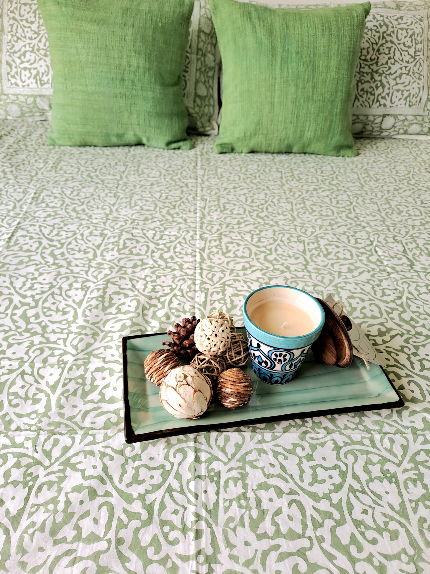 HAND BLOCK PRINT DOUBLE BEDSHEET AND QUILT BEDDING SET