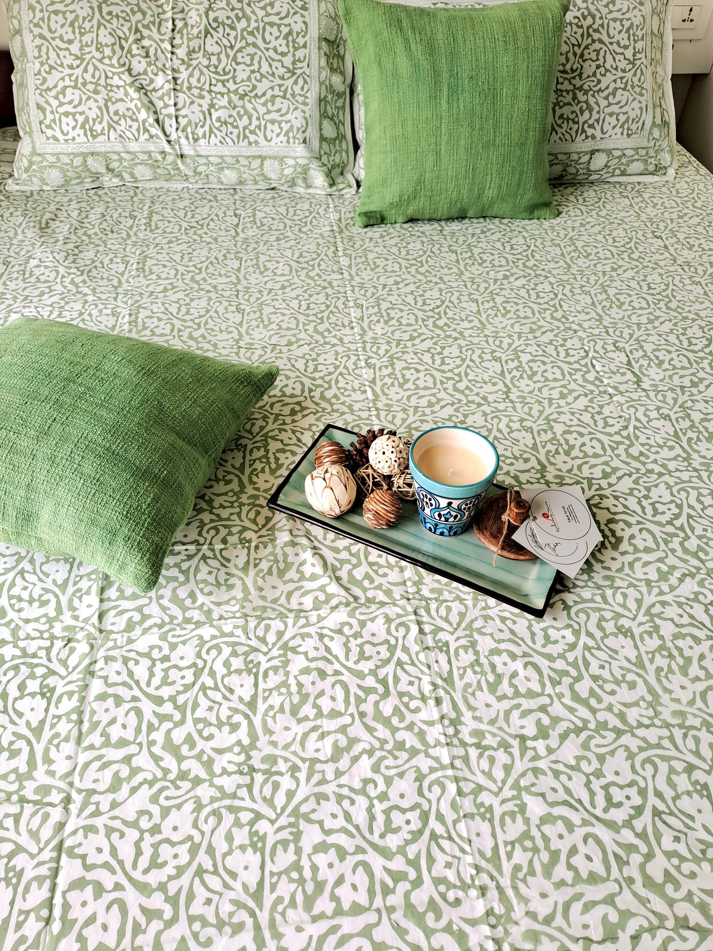 HAND BLOCK PRINT DOUBLE BEDSHEET AND QUILT BEDDING SET