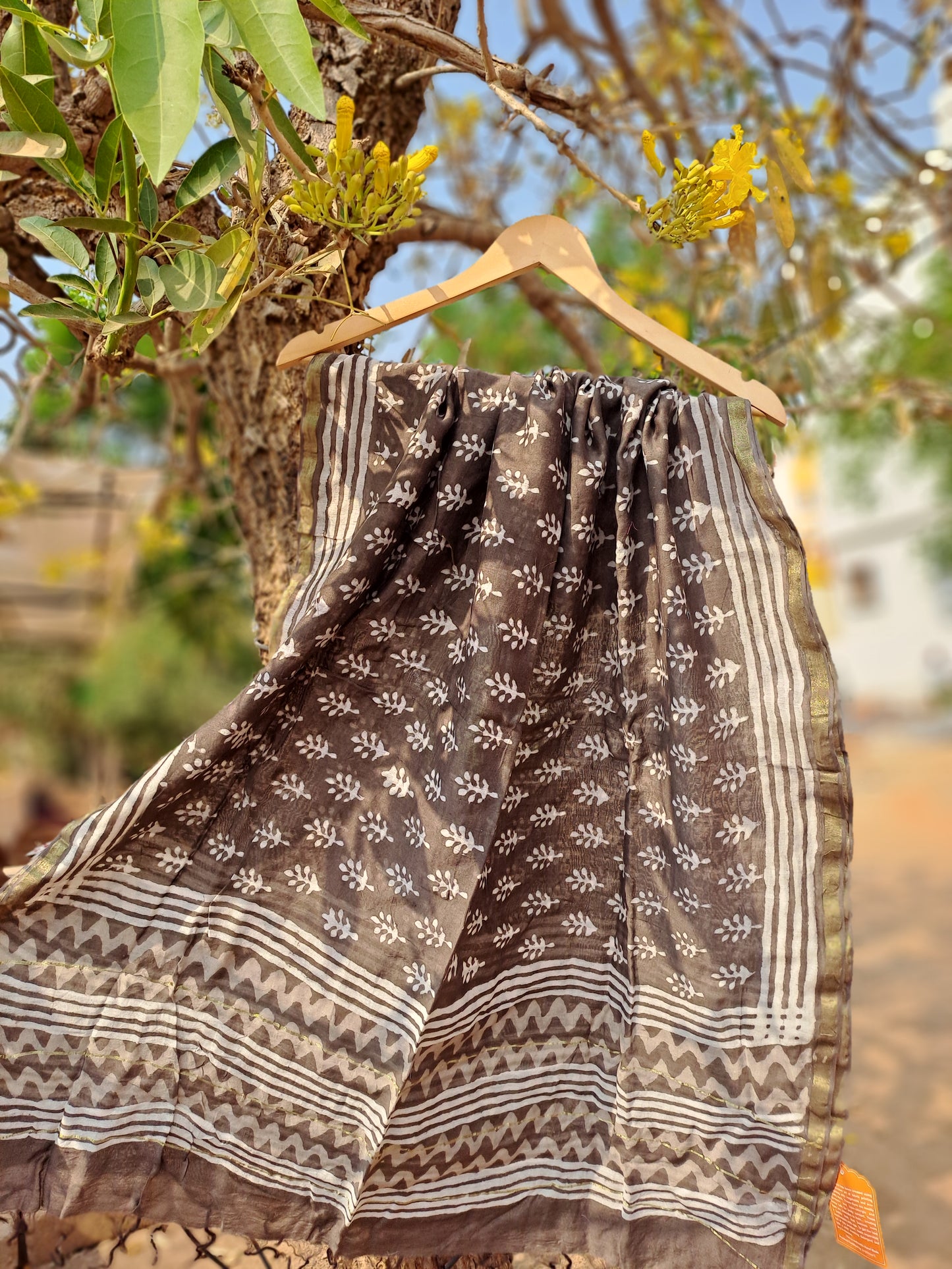 KOTA DORIA HAND BLOCK PRINT GREY DUPATTA