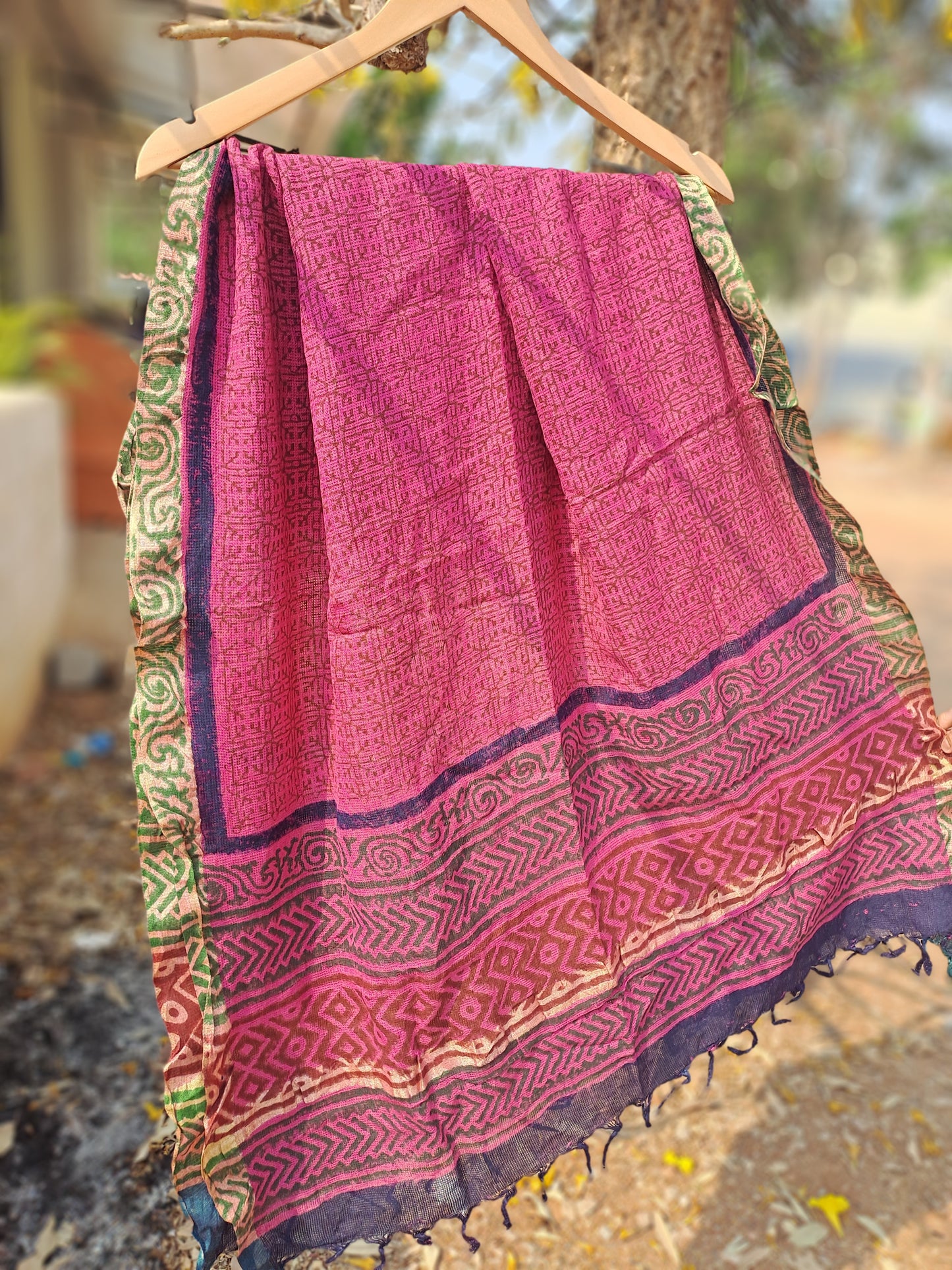 KOTA DORIA HAND BLOCK PRINT PINK DUPATTA