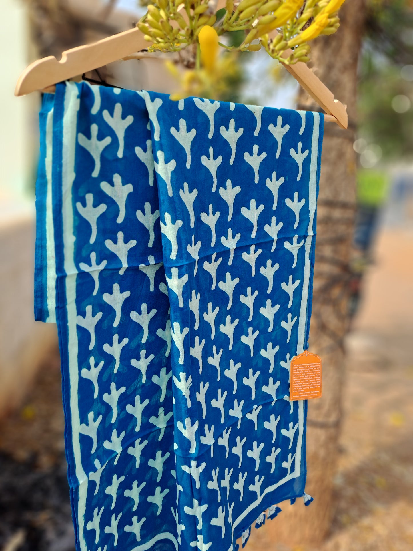 MULMUL COTTON BLOCK PRINT BLUE STOLE
