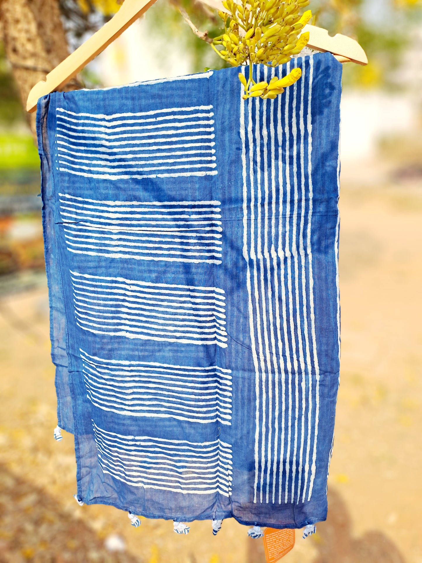 MULMUL COTTON BLOCK PRINT BLUE STOLE