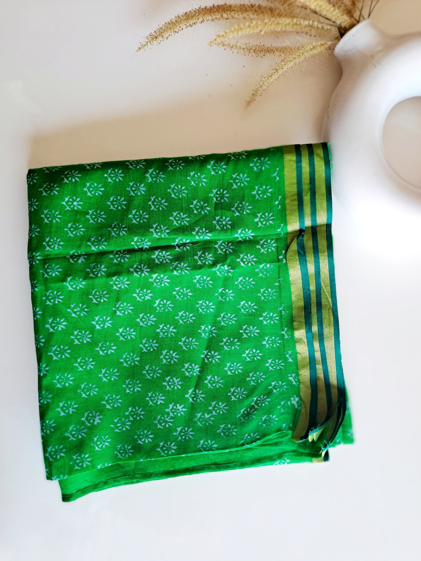 CHANDERI HAND BLOCK PRINT GREEN DUPATTA
