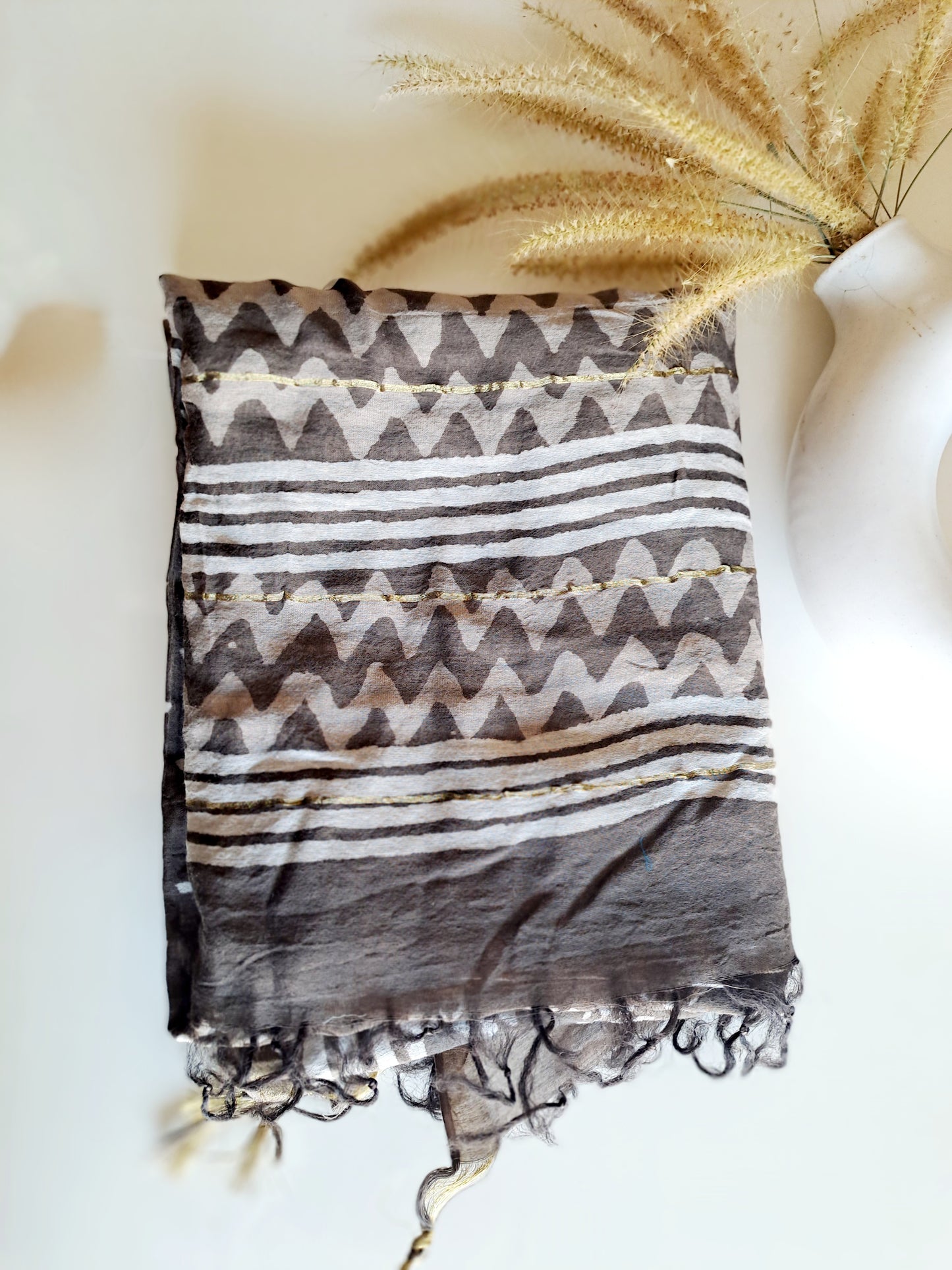 KOTA DORIA HAND BLOCK PRINT GREY DUPATTA