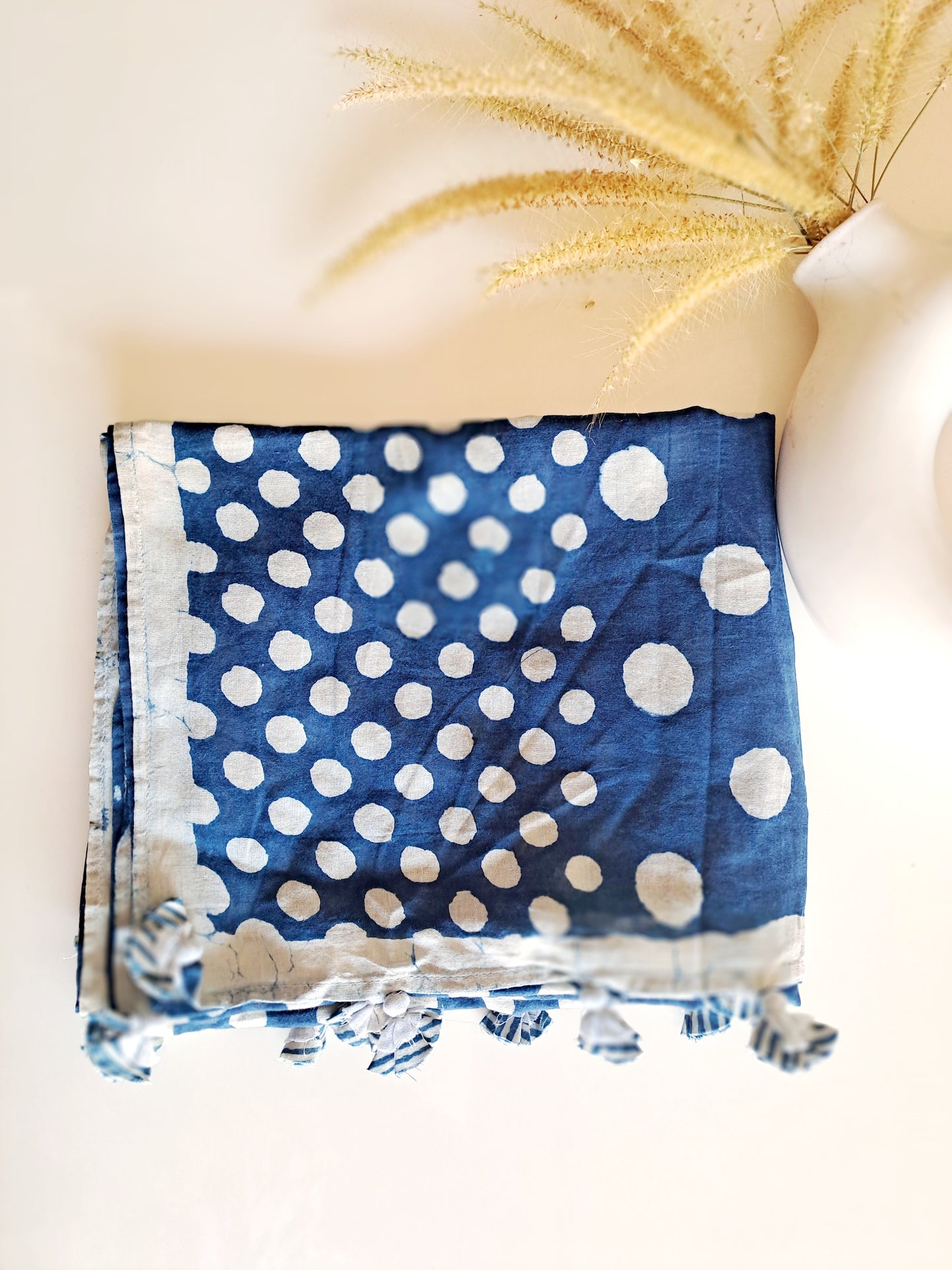 MULMUL COTTON BLOCK PRINT BLUE STOLE