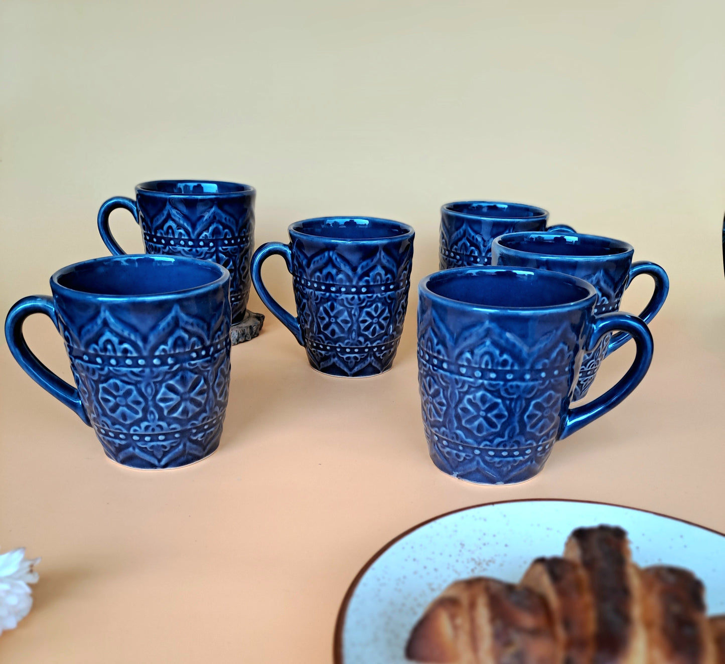 BLUE COLOR MUG/CUP WITH BEAUTIFUL ART (SET OF 2)