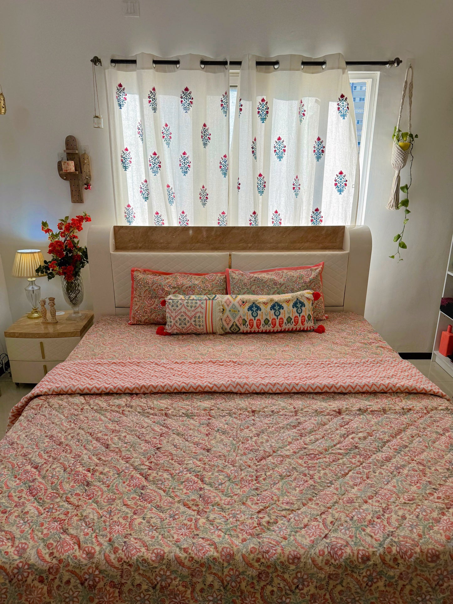 HAND BLOCK PRINT DOUBLE BEDSHEET AND QUILT BEDDING SET