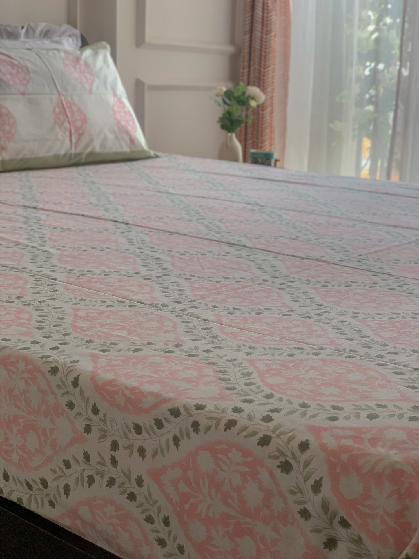 HAND BLOCK PRINT DOUBLE BEDSHEET AND QUILT BEDDING SET
