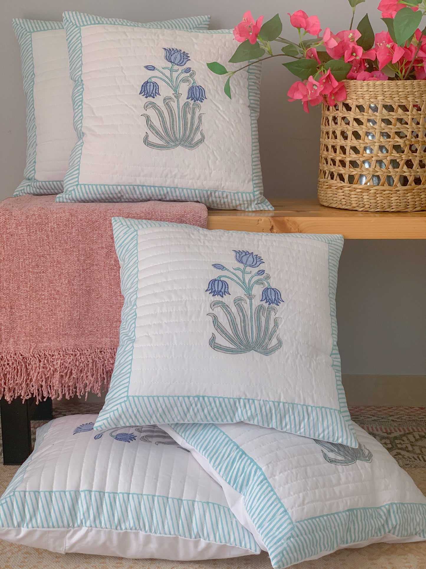 HANDBLOCK PRINT QUILTED CUSHION COVER