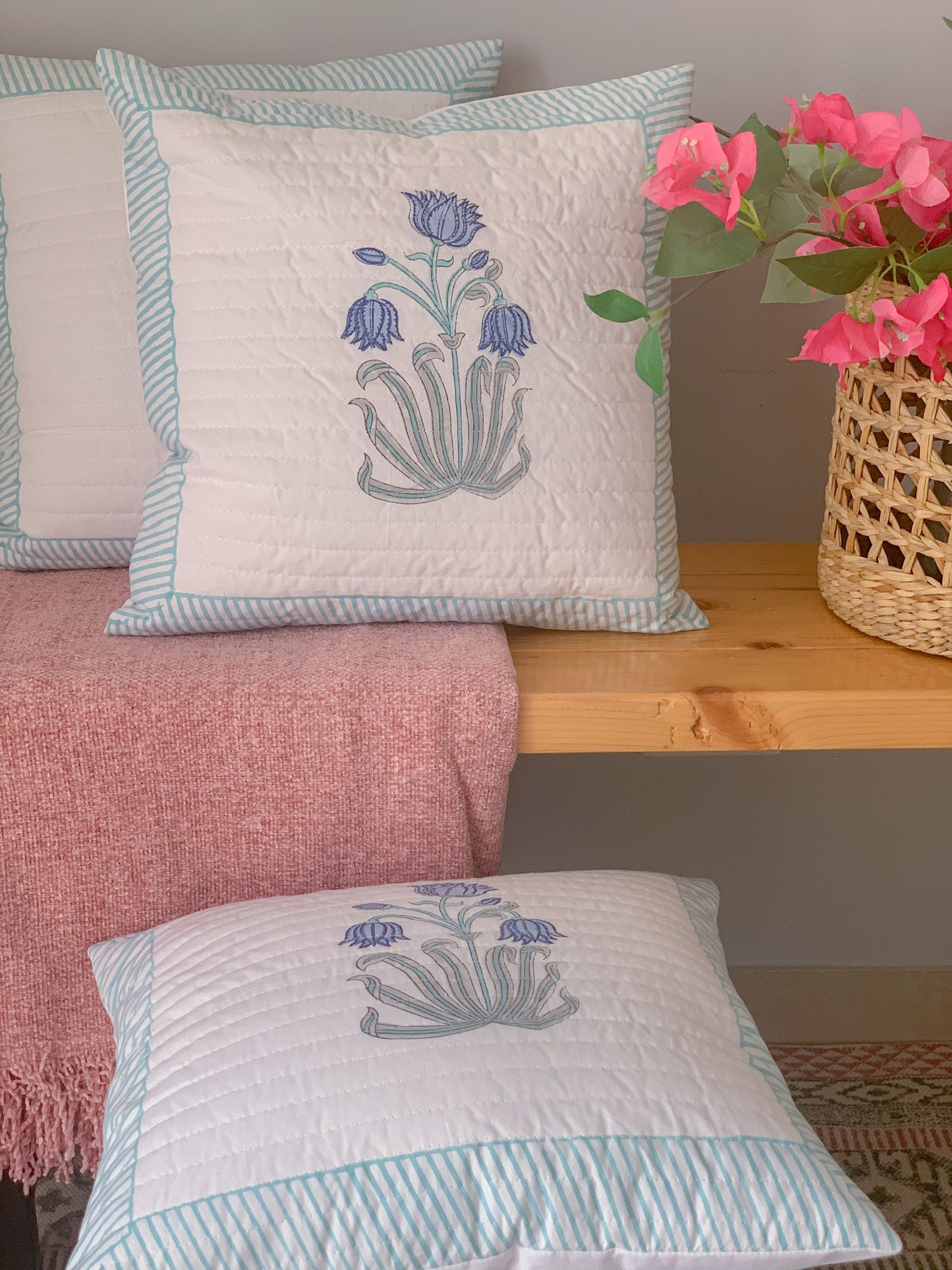 HANDBLOCK PRINT QUILTED CUSHION COVER