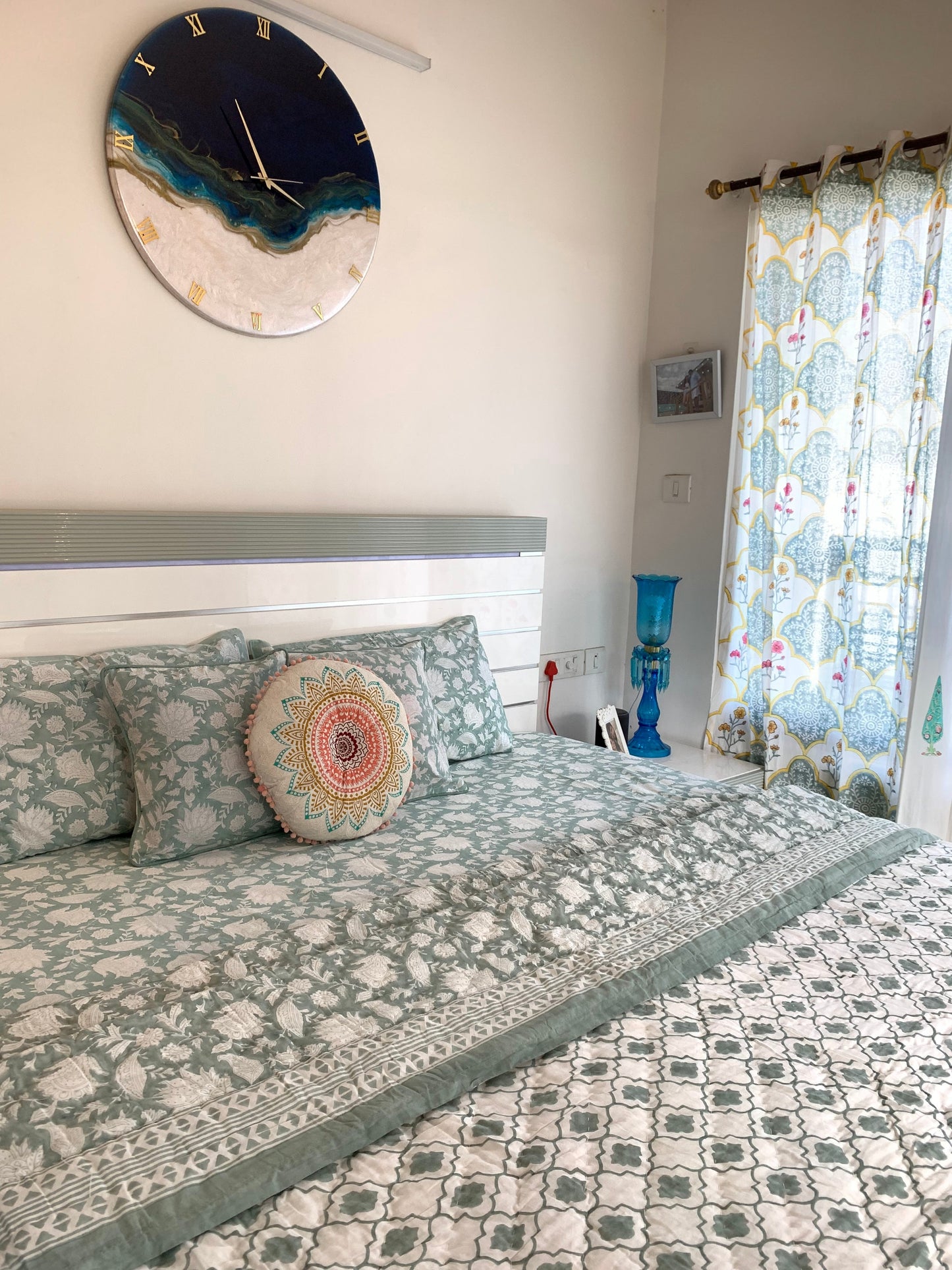 HAND BLOCK PRINT DOUBLE BEDSHEET AND QUILT BEDDING SET