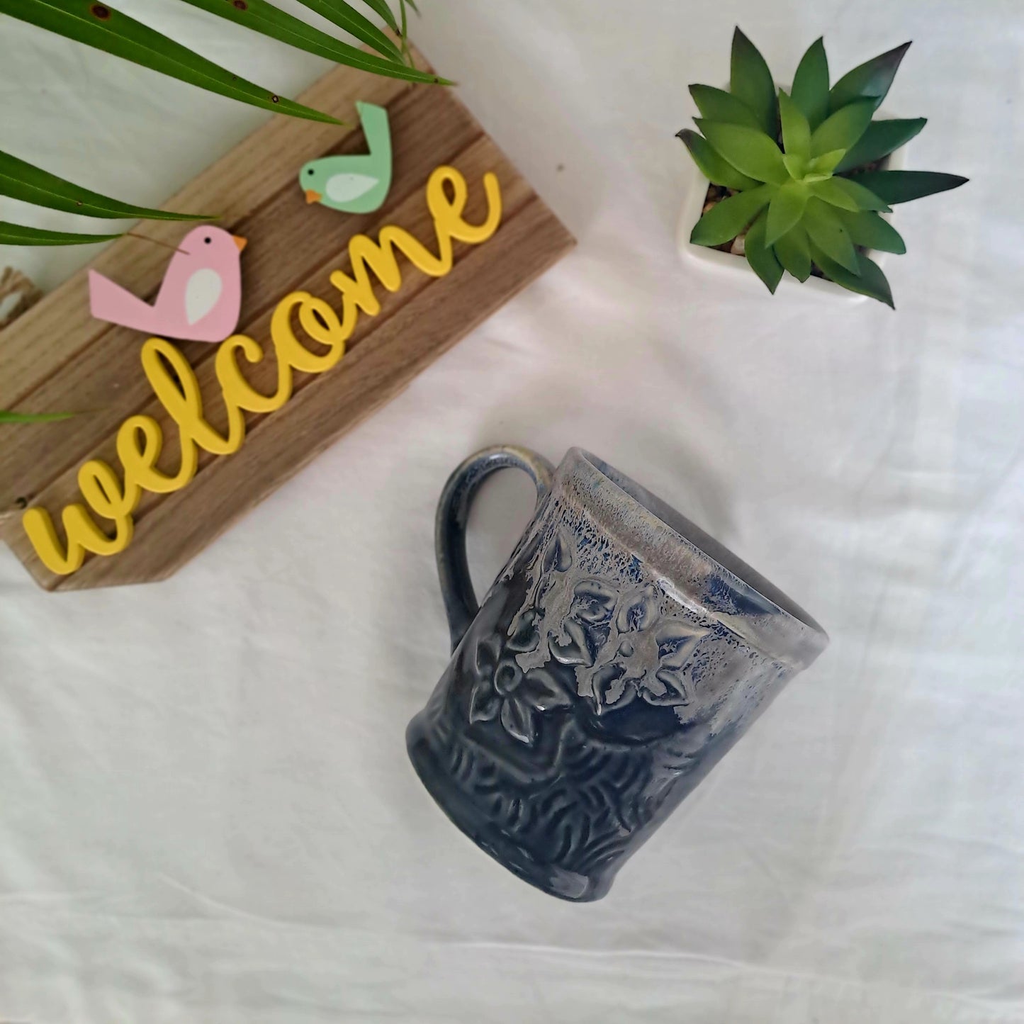 BLUE COLOR MUG/CUP WITH BEAUTIFUL ART (SET OF 2)