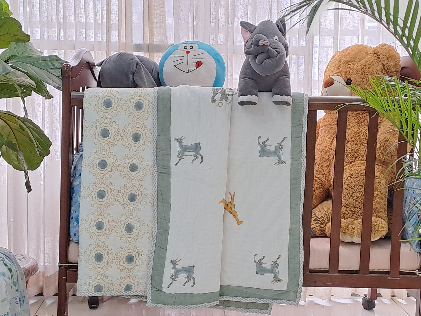 HANDBLOCK PRINTED REVERSIBLE COTTON KIDS (SINGLE) QUILT