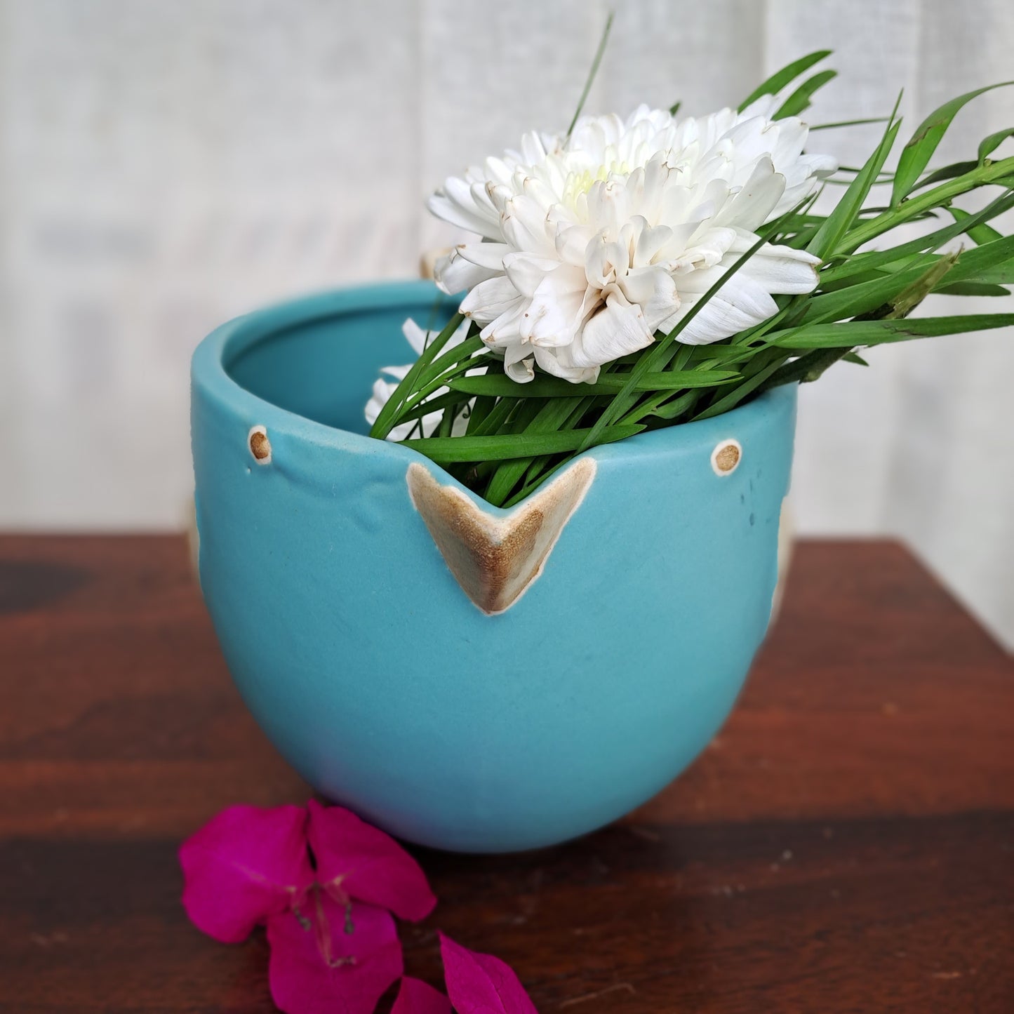 CERAMIC PEACOCK BLUE SMALL BIRD PLANTER
