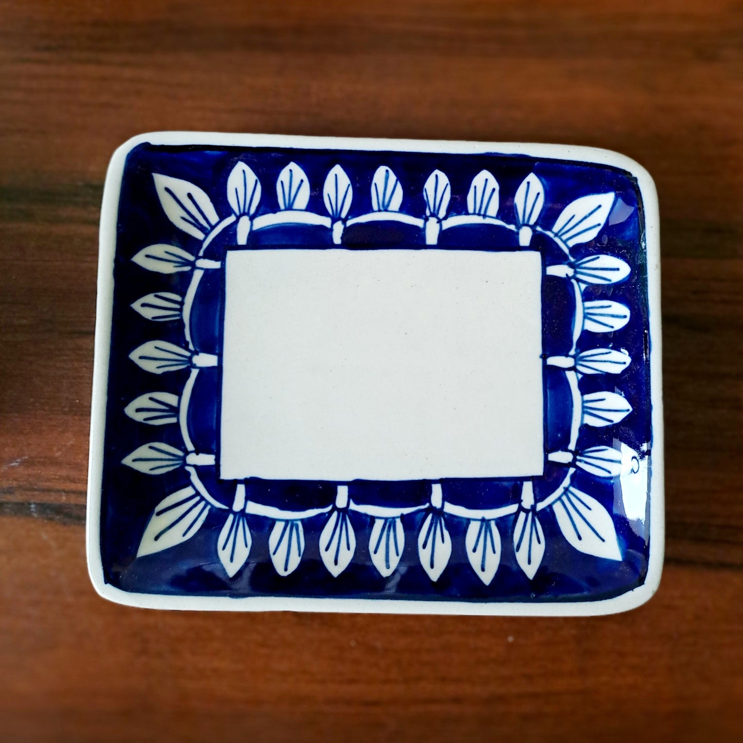 HAND PAINTED ROYAL BLUE CERAMIC / POTTERY BUTTER DISH