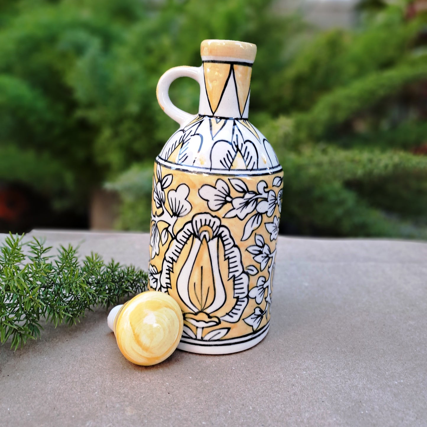 CERAMIC ART HAND PAINTED YELLOW COLOR OIL DISPENSER