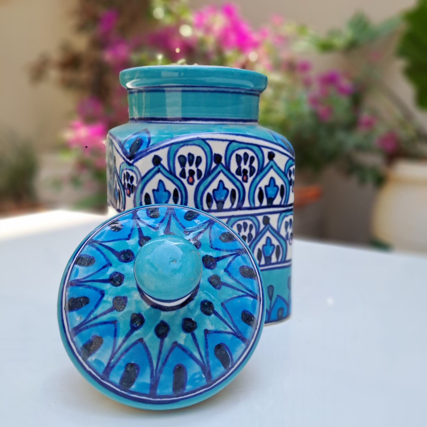 CERAMIC STORAGE JAR WITH LID (BLUE)