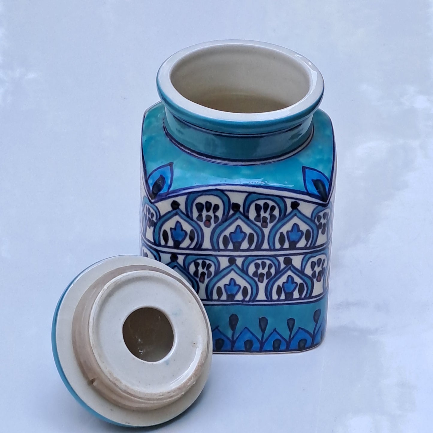 CERAMIC STORAGE JAR WITH LID (BLUE)