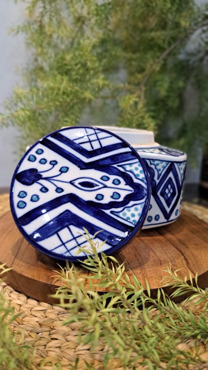 HANDPAINTED CERAMIC JAR WITH LID