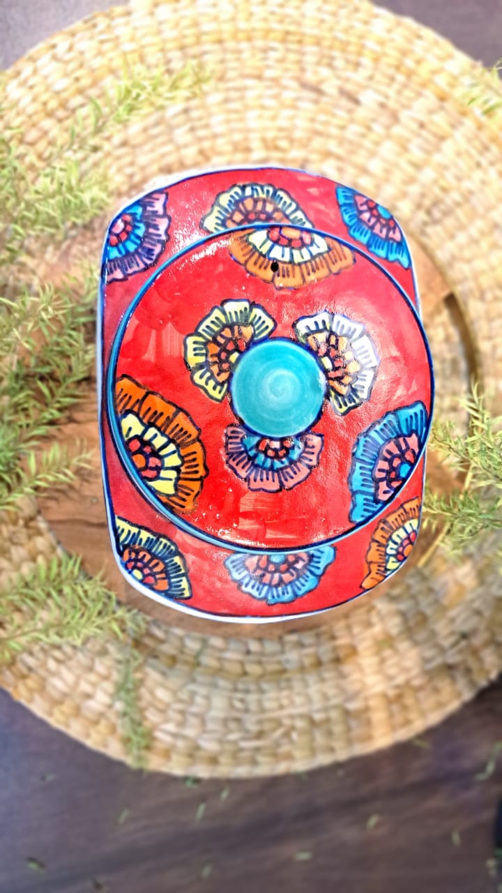 HANDPAINTED CERAMIC JAR WITH LID