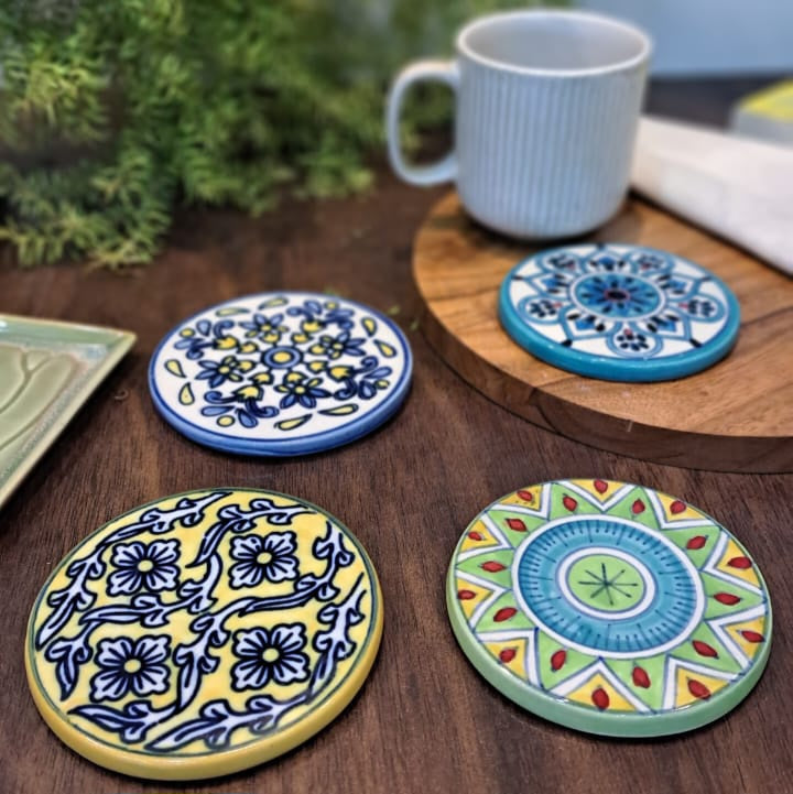 Ceramic handpainted coaster set