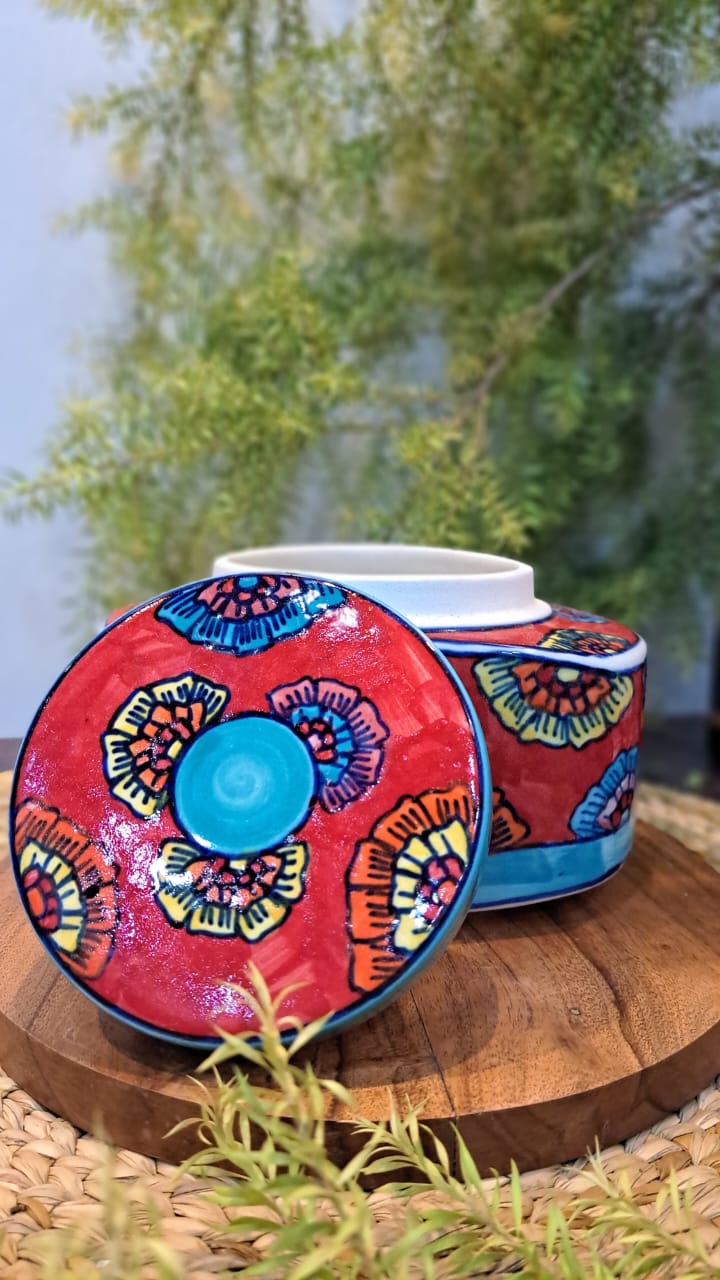 HANDPAINTED CERAMIC JAR WITH LID