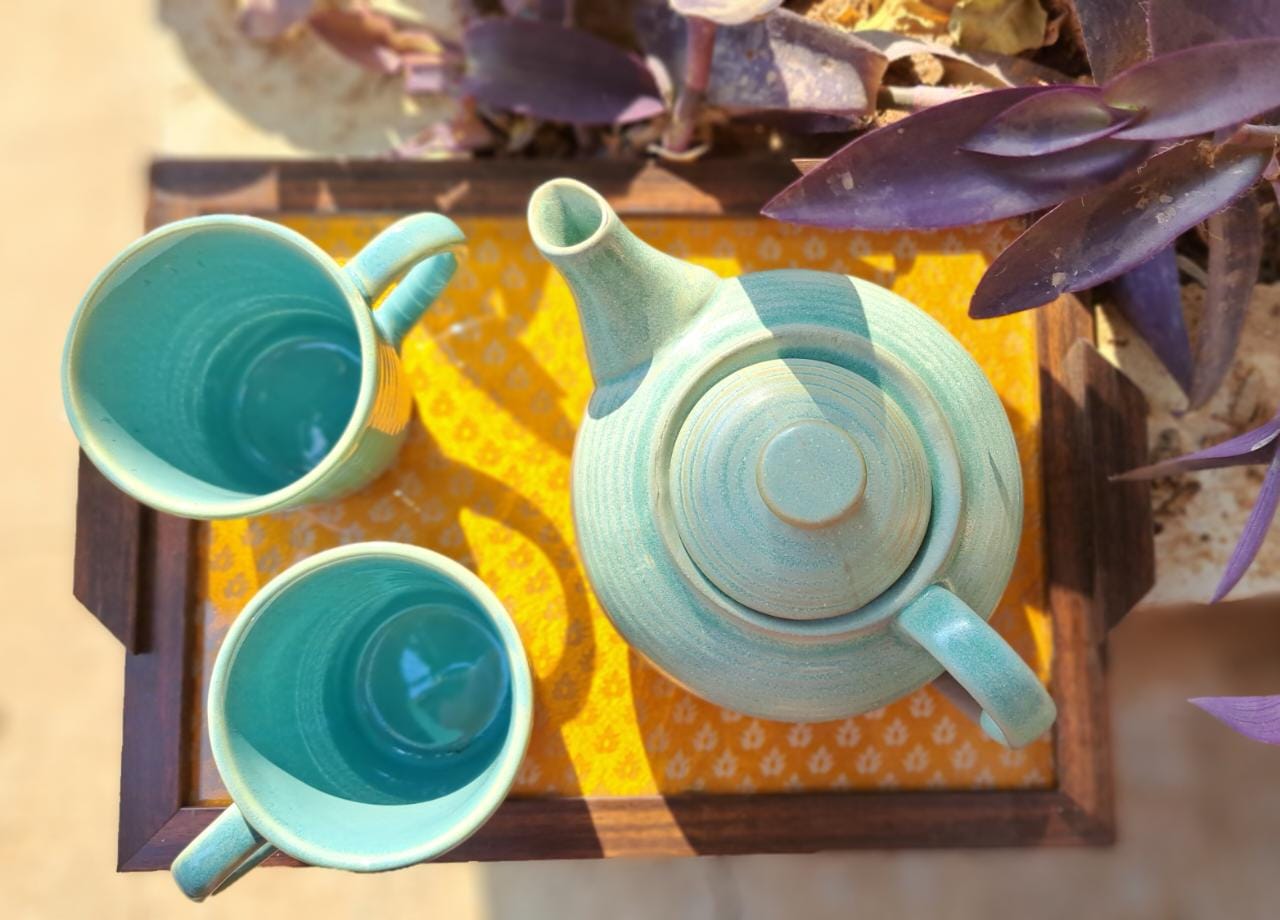 Ceramic Tea pot with Two Cups