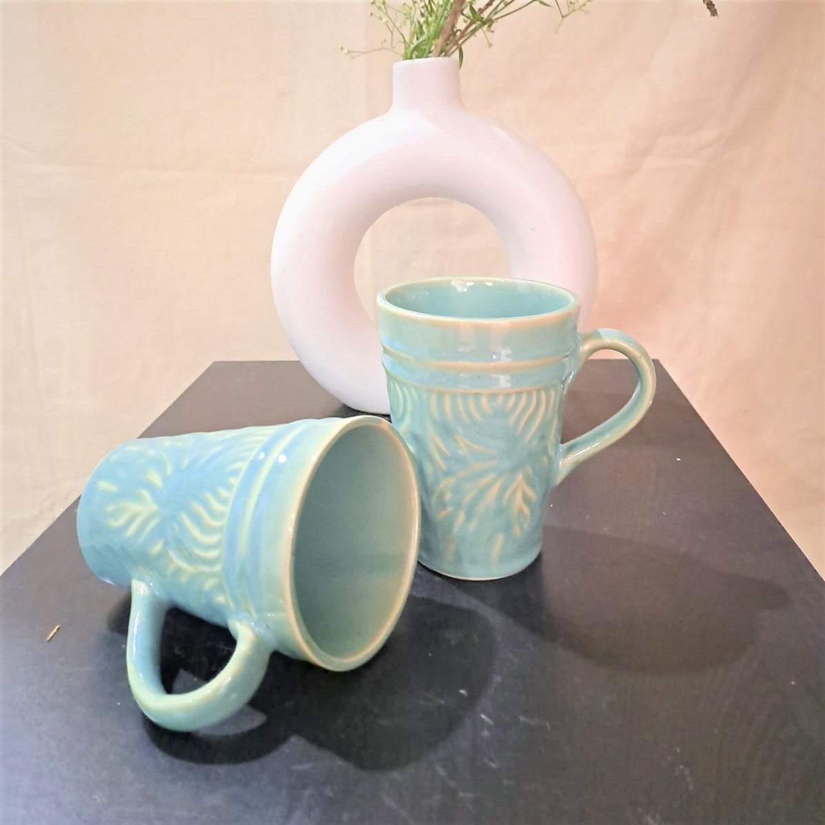 BLUE COLOR MUG/CUP WITH BEAUTIFUL ART (SET OF 2)
