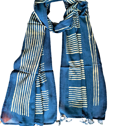 MULMUL COTTON BLOCK PRINT BLUE STOLE