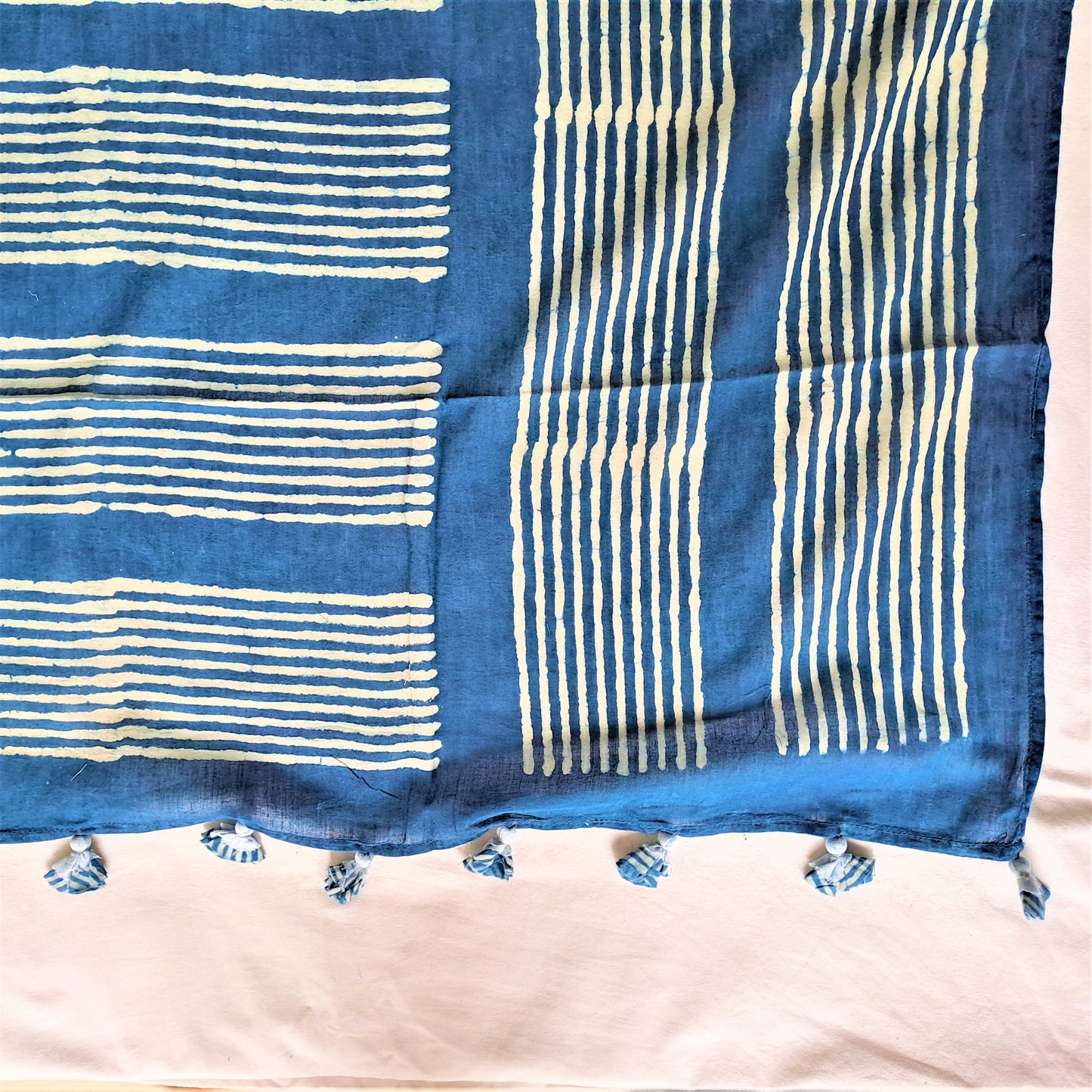 MULMUL COTTON BLOCK PRINT BLUE STOLE