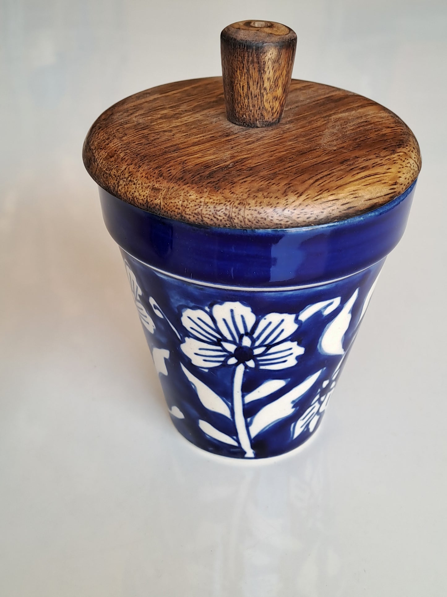 HANDPAINTED CERAMIC JAR SOYA WAX JAR CANDLE WITH WOODEN LID