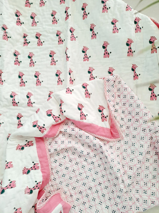 HANDBLOCK PRINTED REVERSIBLE COTTON KIDS (SINGLE) QUILT