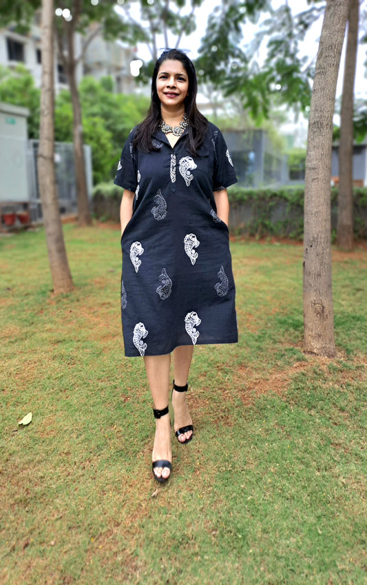 HANDBLOCK PRINT BLACK DRESS