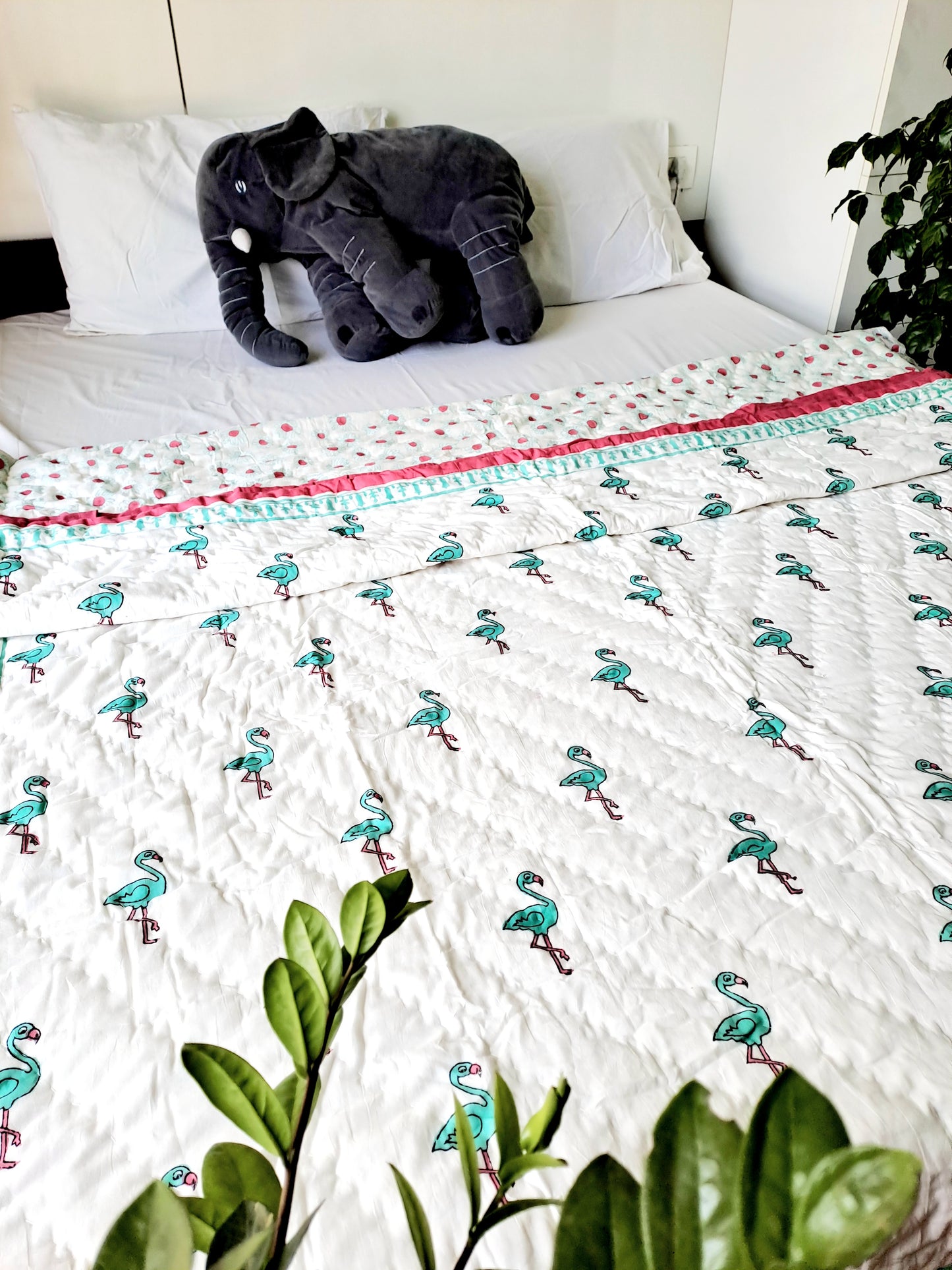 HANDBLOCK PRINTED REVERSIBLE COTTON KIDS (SINGLE )QUILT