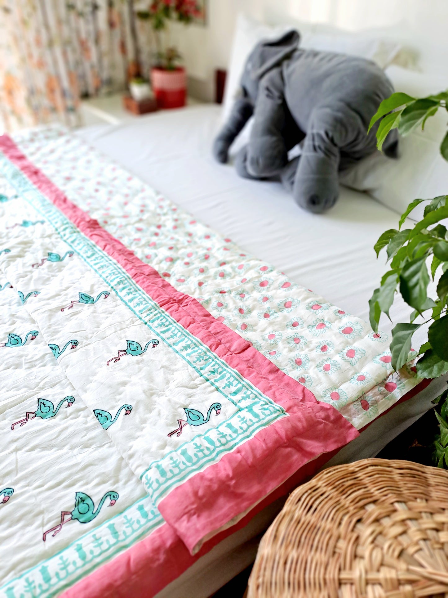 HANDBLOCK PRINTED REVERSIBLE COTTON KIDS (SINGLE )QUILT