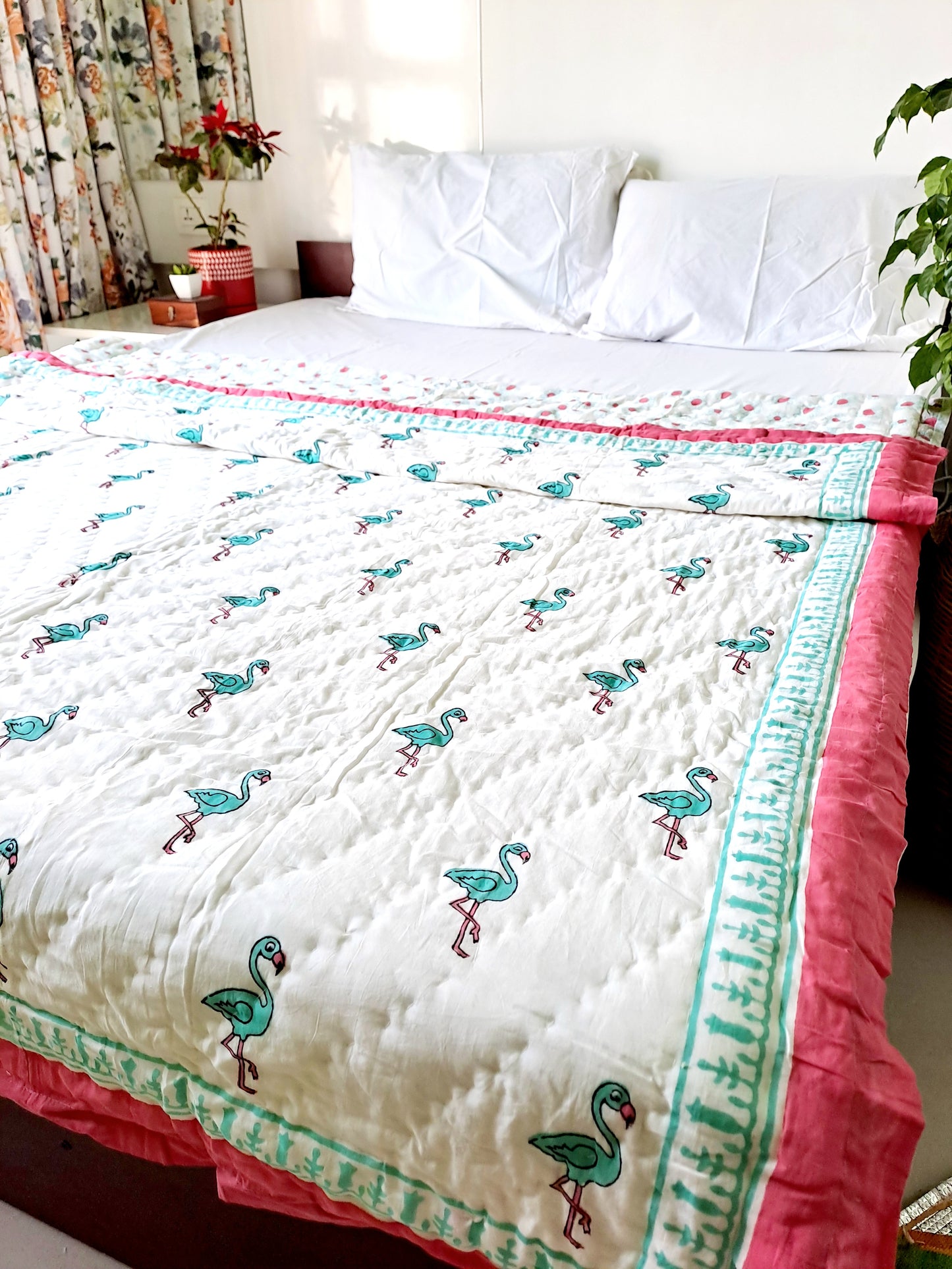 HANDBLOCK PRINTED REVERSIBLE COTTON KIDS (SINGLE )QUILT