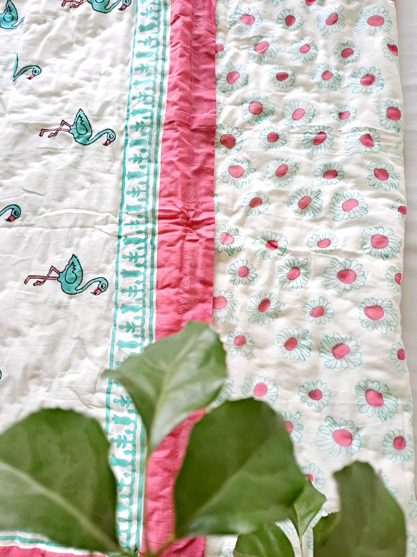 HANDBLOCK PRINTED REVERSIBLE COTTON KIDS (SINGLE )QUILT