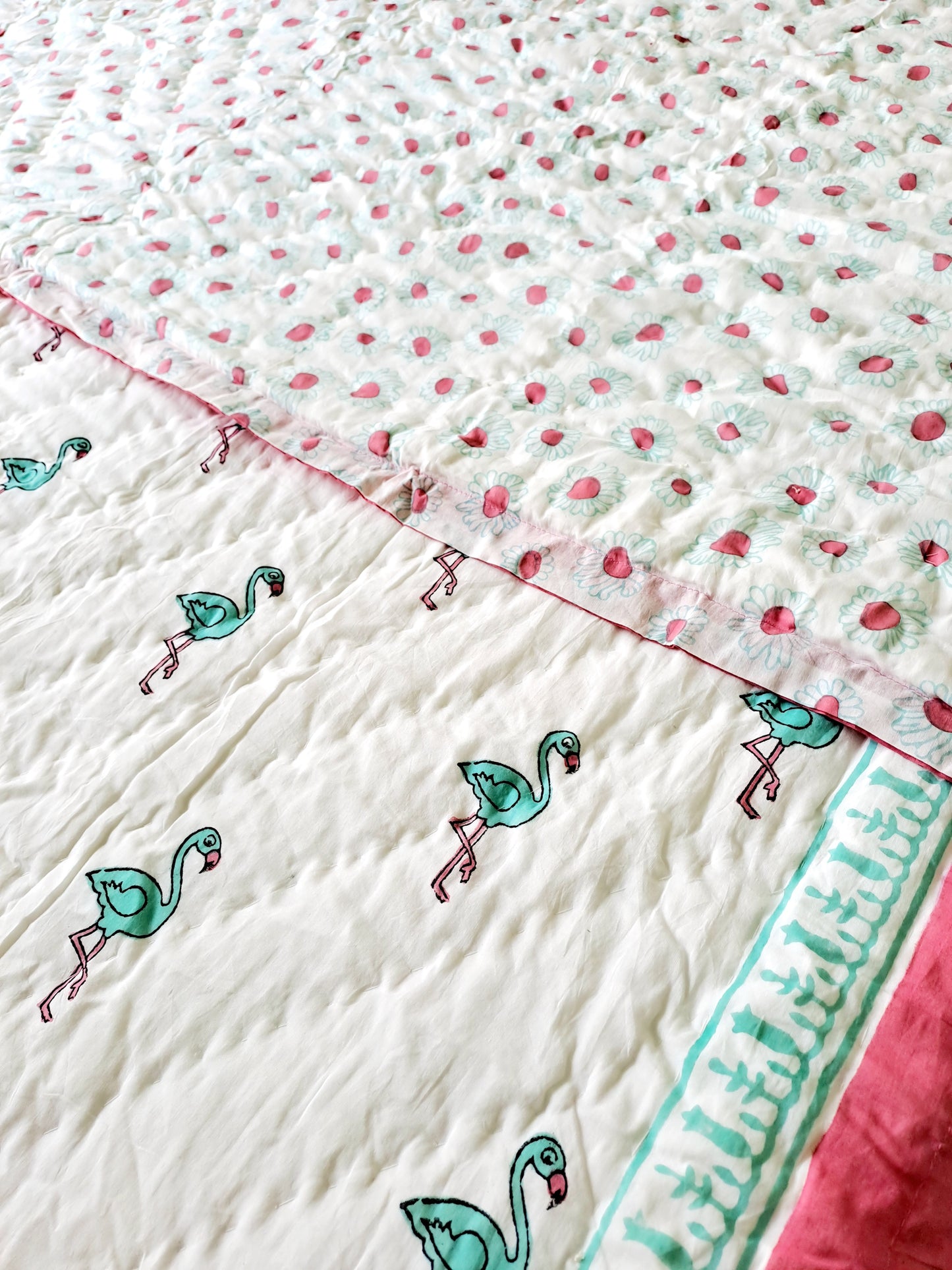HANDBLOCK PRINTED REVERSIBLE COTTON KIDS (SINGLE )QUILT